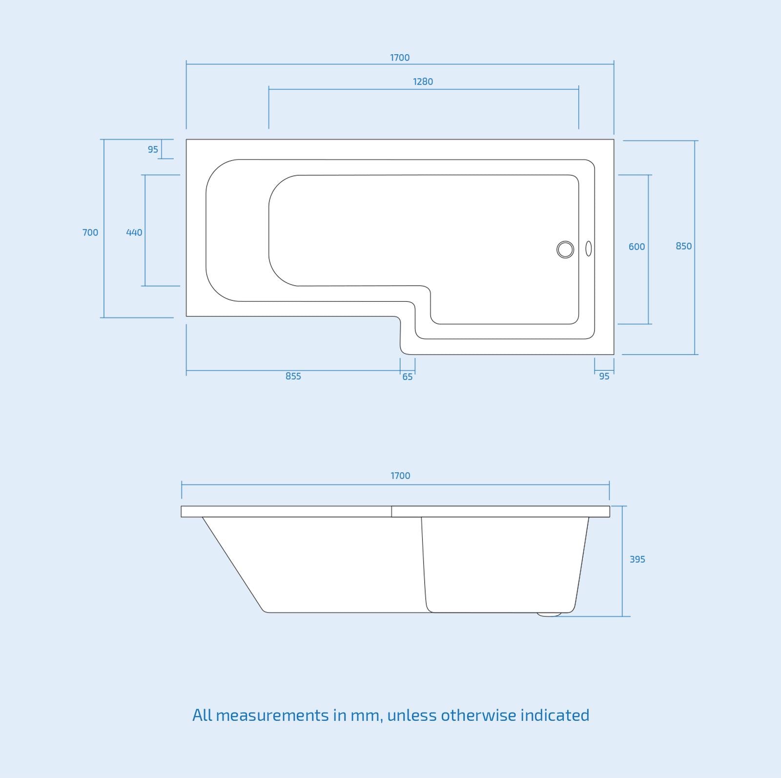 Right L Shaped Shower Bath With Front & End Panel, Brushed Brass Screen