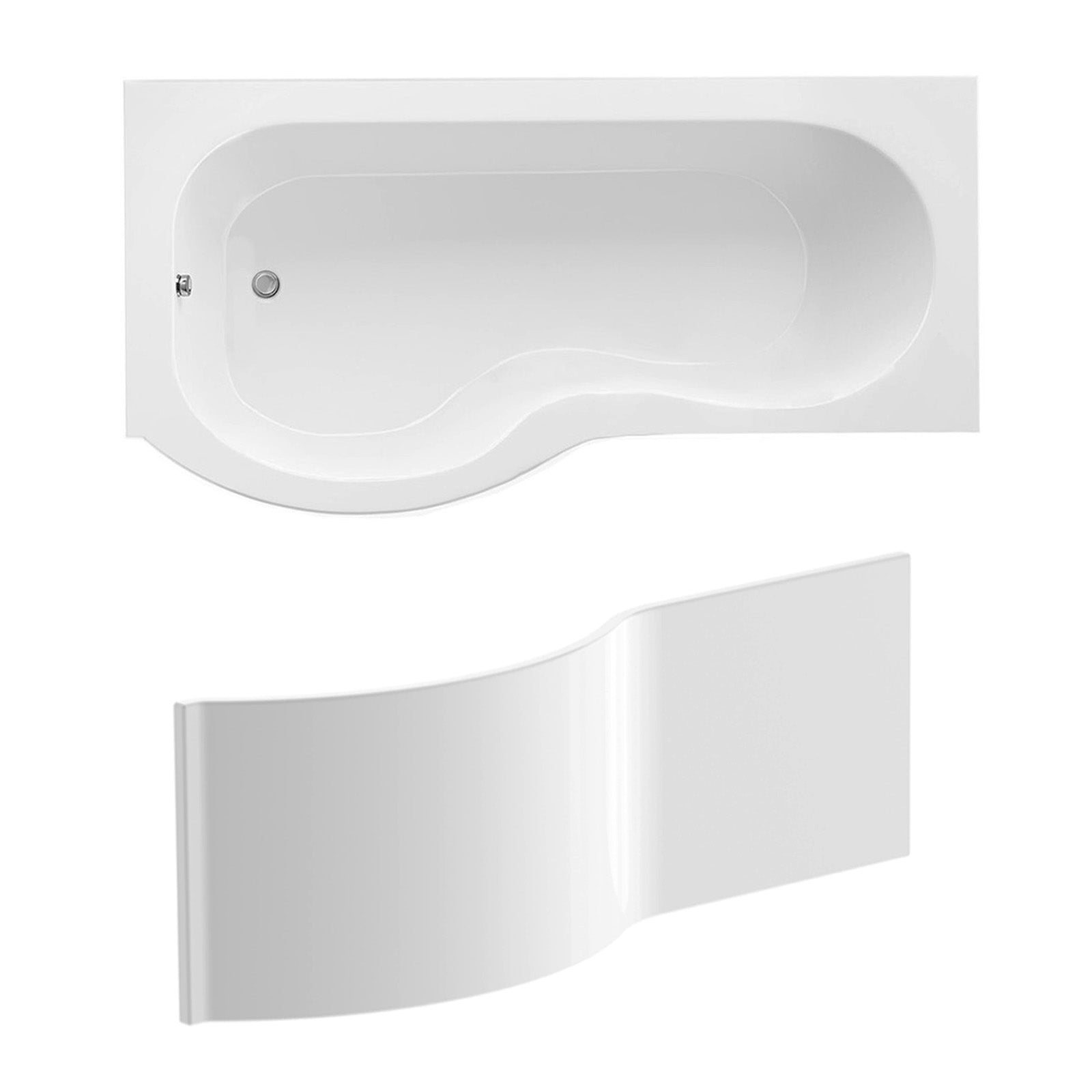 P Shaped Left Hand 1500mm Curved Shower Bath Acrylic & Front Panel