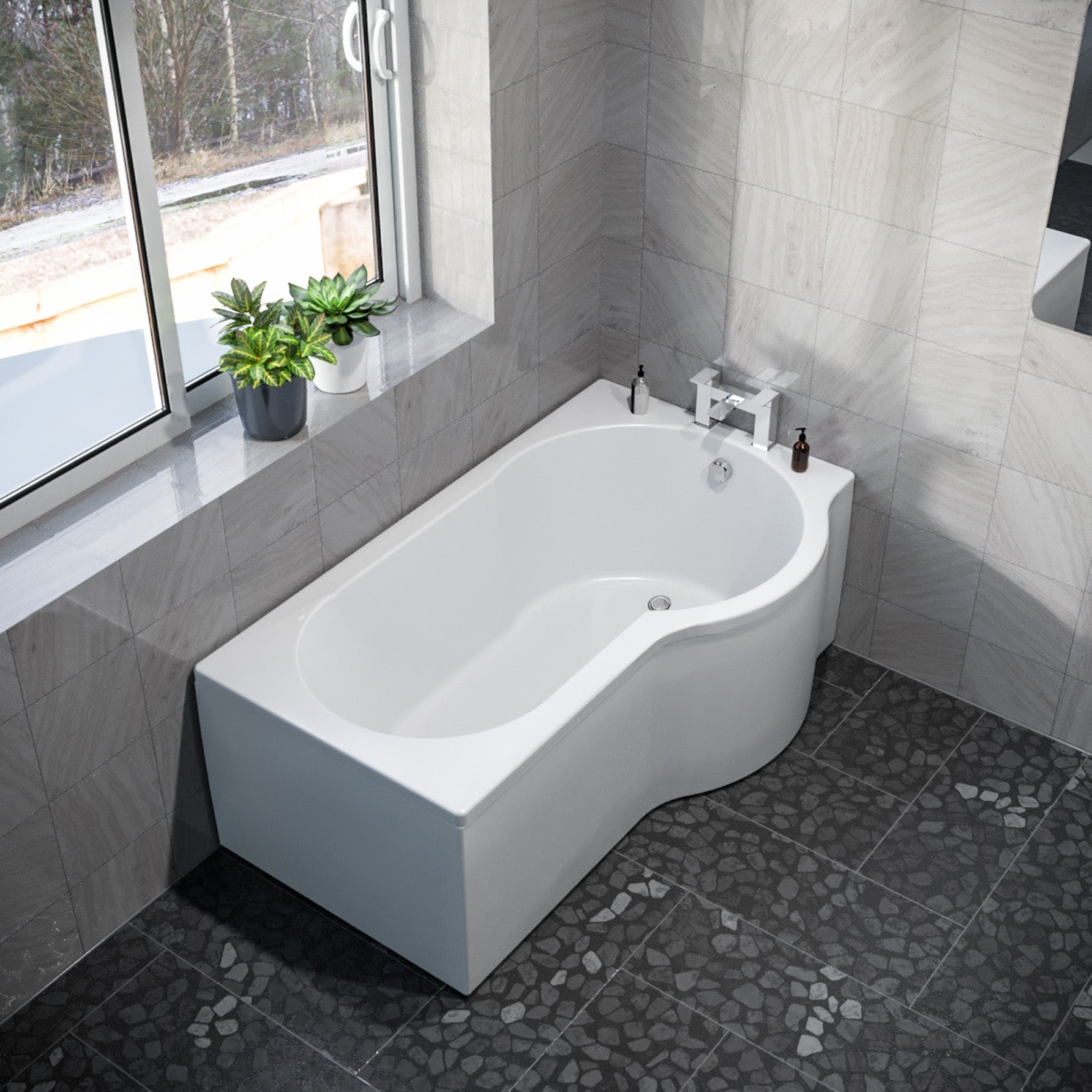 P Shaped Right Hand 1500mm Curved Shower Bath Acrylic