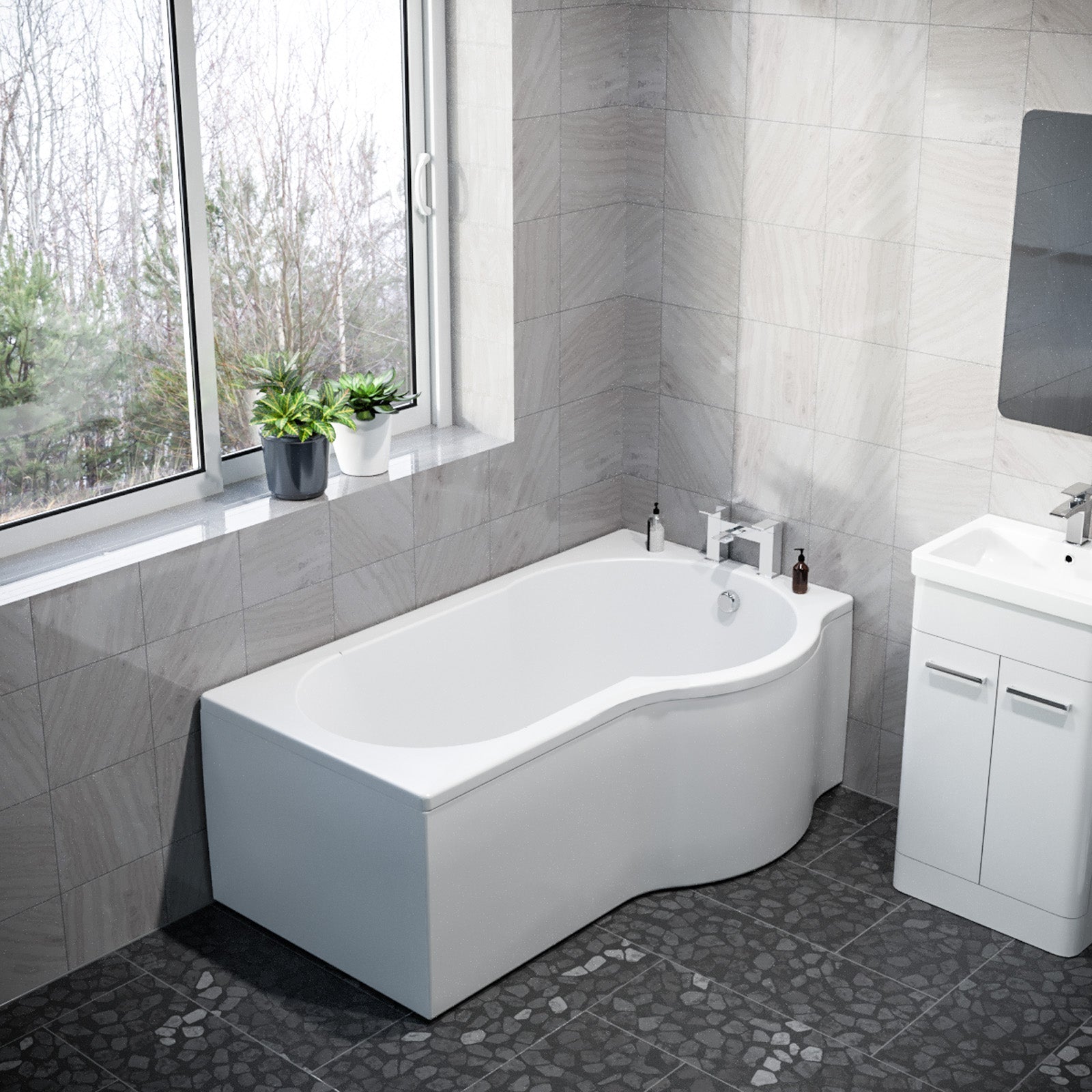 P Shaped Right Hand 1500mm Curved Shower Bath Acrylic