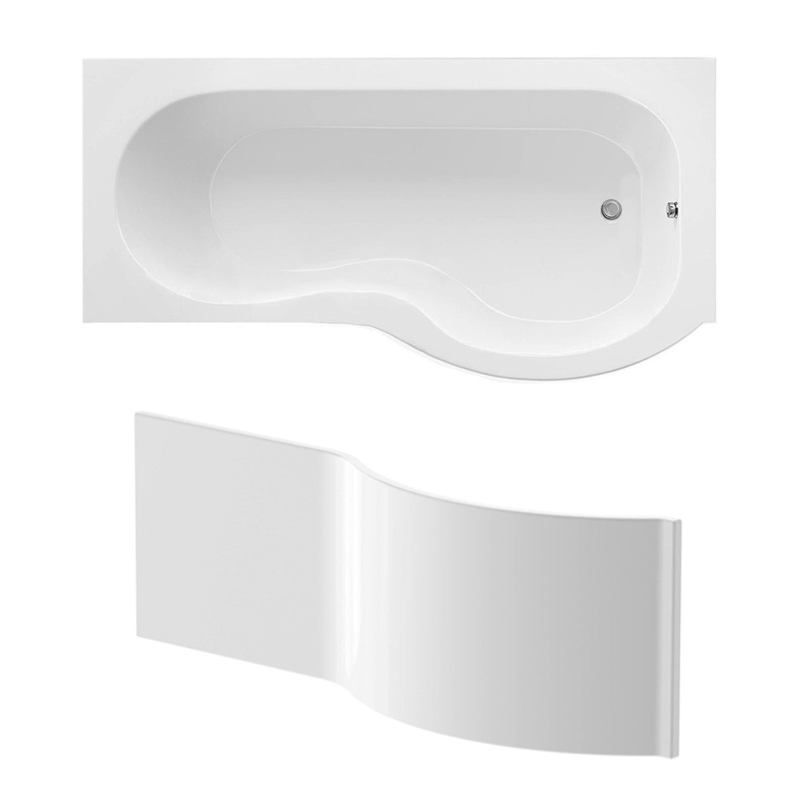 P Shaped Right Hand 1500mm Curved Shower Bath Acrylic & Front Panel