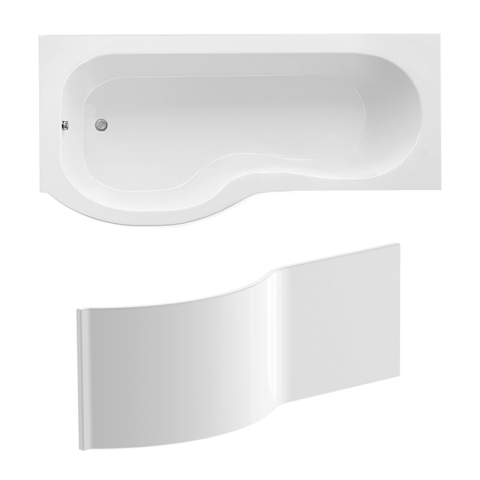 P Shaped Left Hand 1600mm Curved Shower Bath Acrylic & Front Panel