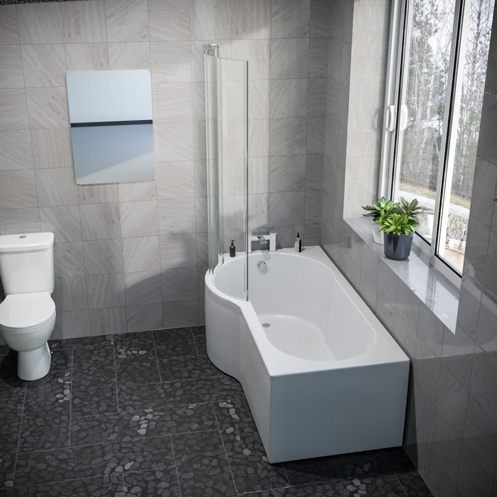 P Shaped LH 1600mm Curved Shower Bath Acrylic Front Panel & Screen