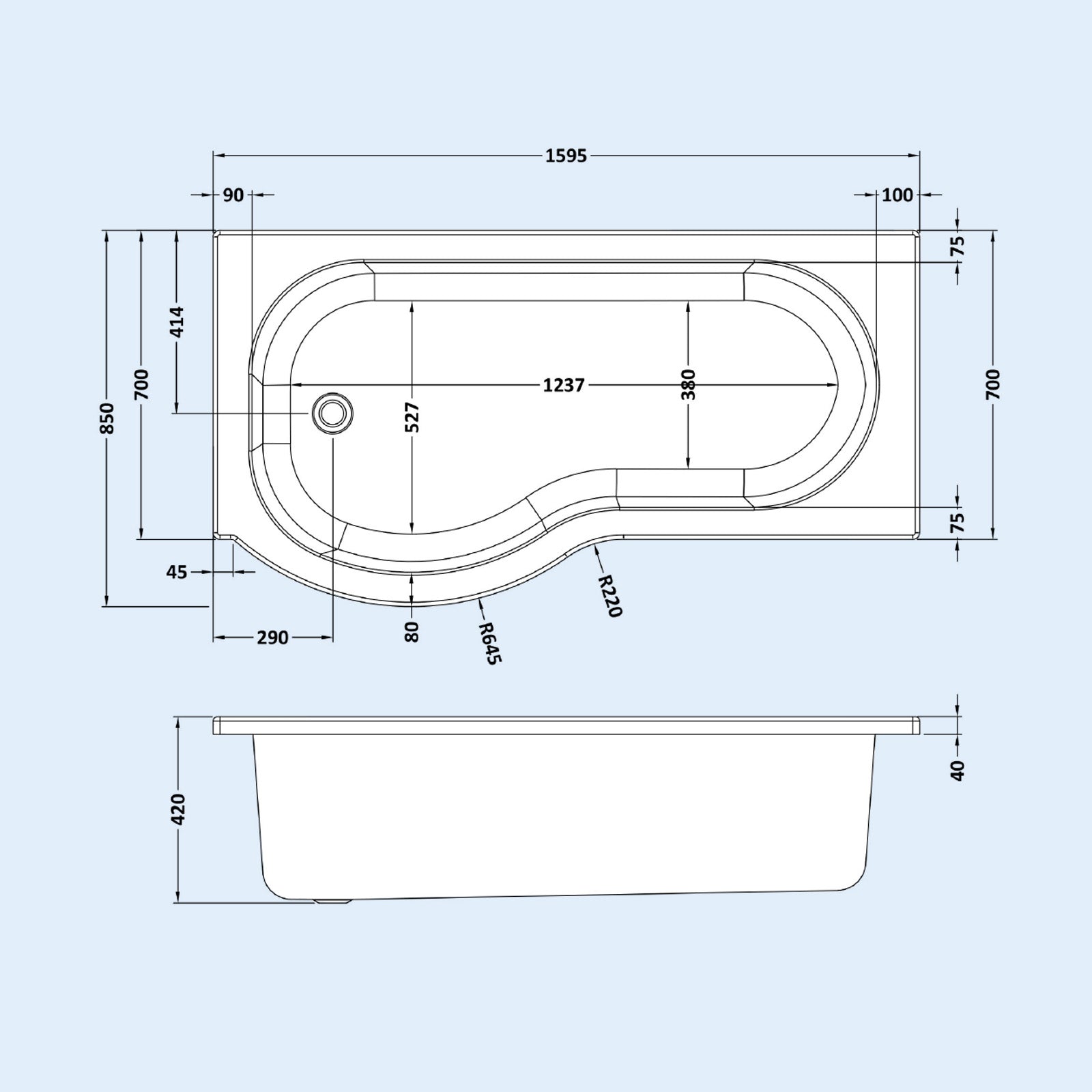 1600mm LH P Shaped Bath, Front Panel, Screen With 500mm Vanity & Toilet