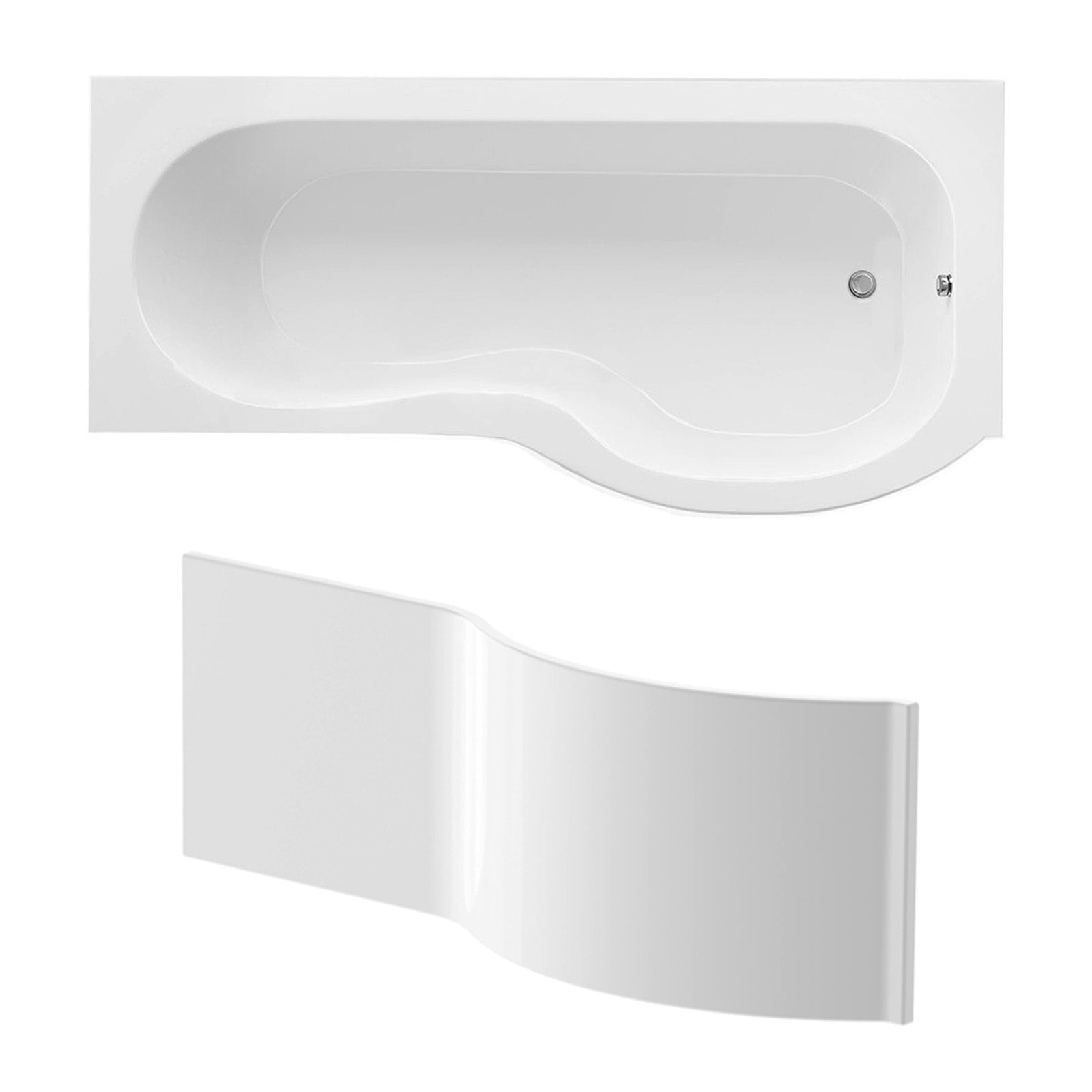 P Shaped Right Hand 1600mm Curved Shower Bath Acrylic & Front Panel