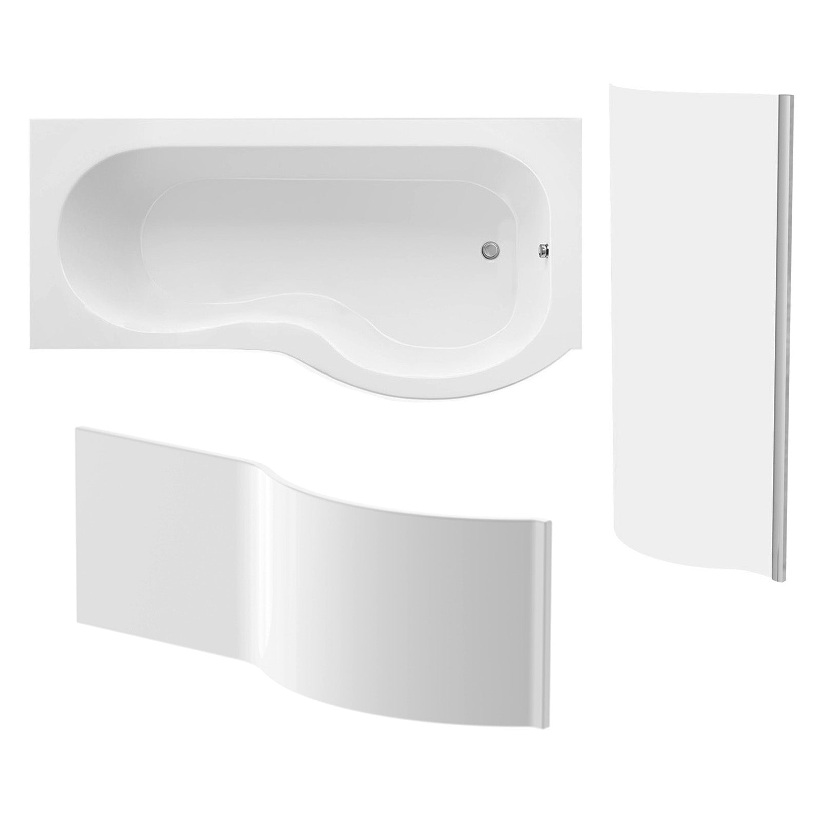 P Shaped RH 1600mm Curved Shower Bath Acrylic Front Panel & Screen