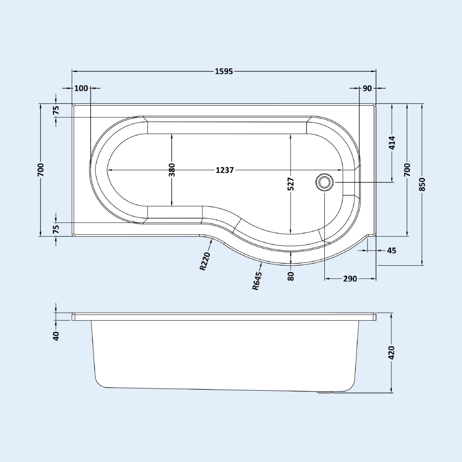 1600mm RH P Shaped Bath, Front Panel, Screen With 500mm Vanity & Toilet