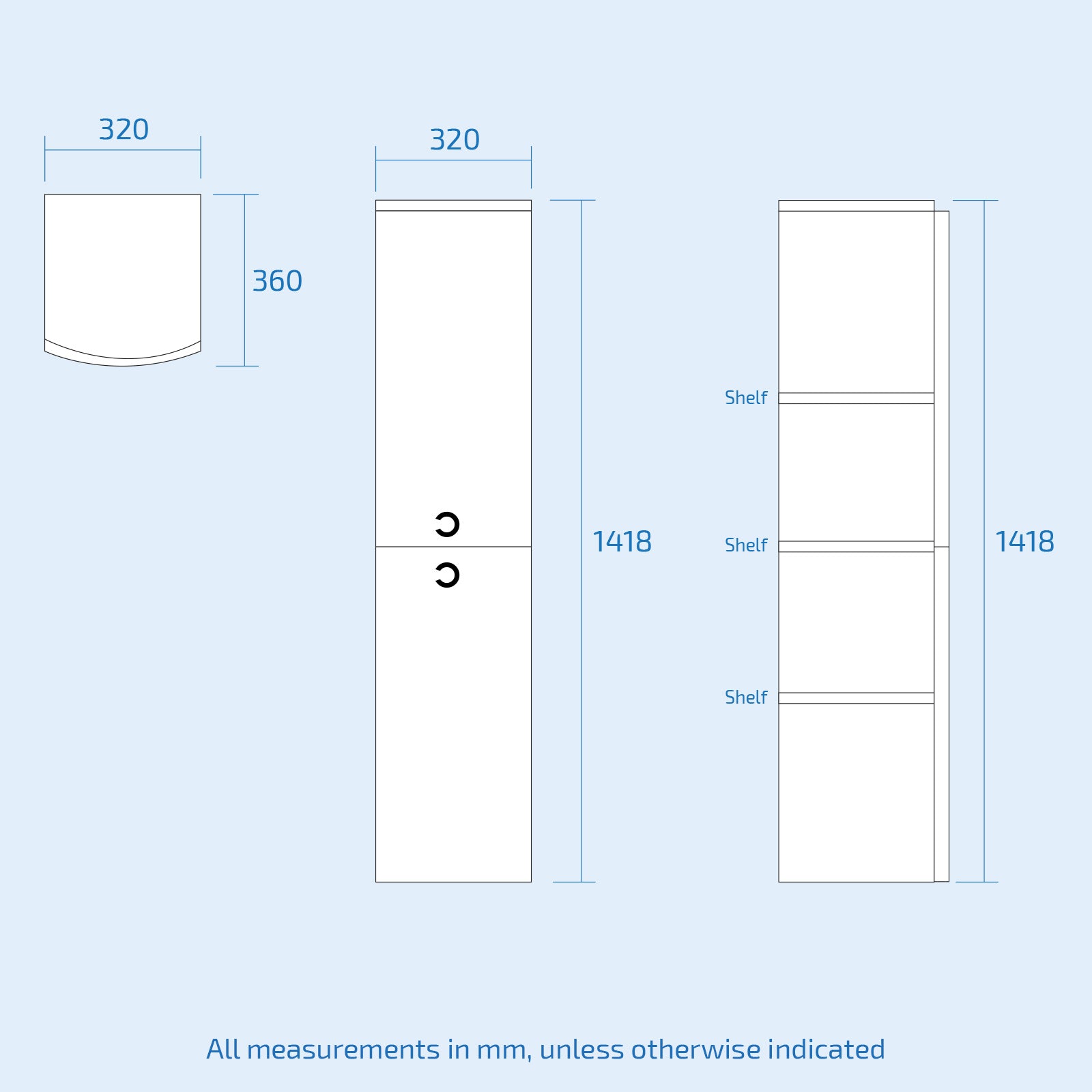 Dene 1400 mm Bathroom Wall Hung Cabinet Storage Tall Shelf Furniture White