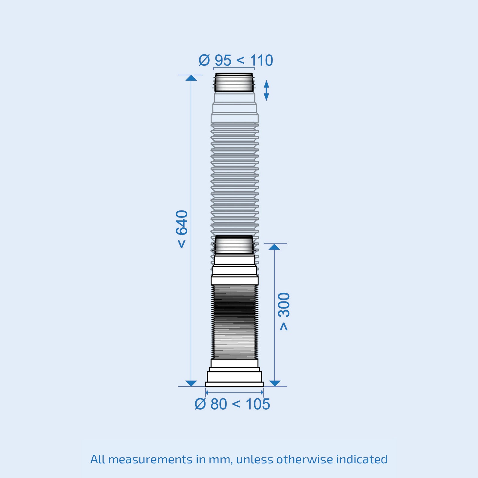 Toilet WC Long Pan Connector 300mm - 640mm