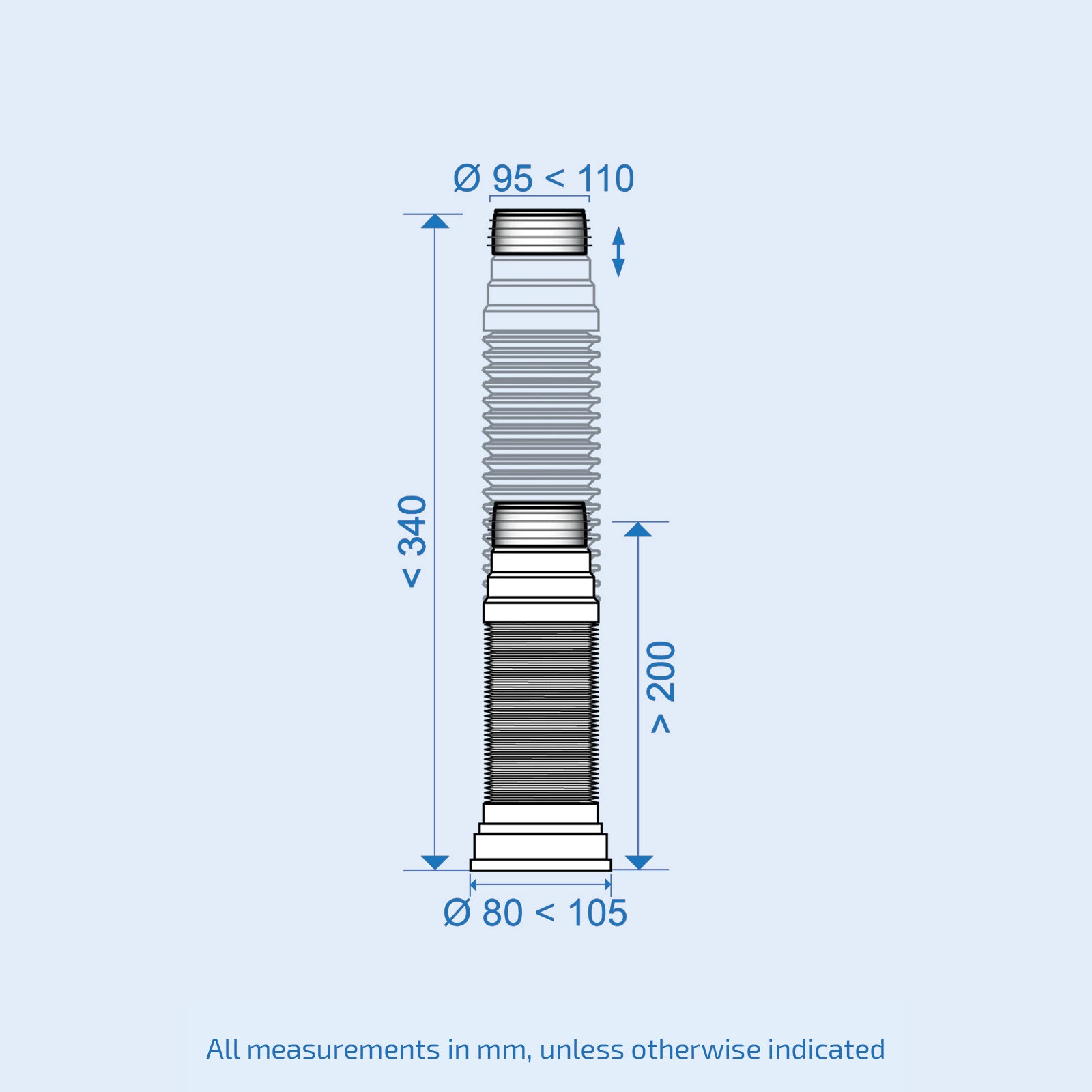 Toilet WC Long Pan Connector 200mm - 340mm
