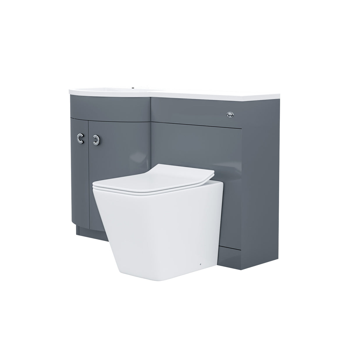Dene Grey 1100 mm Vanity Unit and BTW WC Toilet Left Hand Basin Sink Cabinet