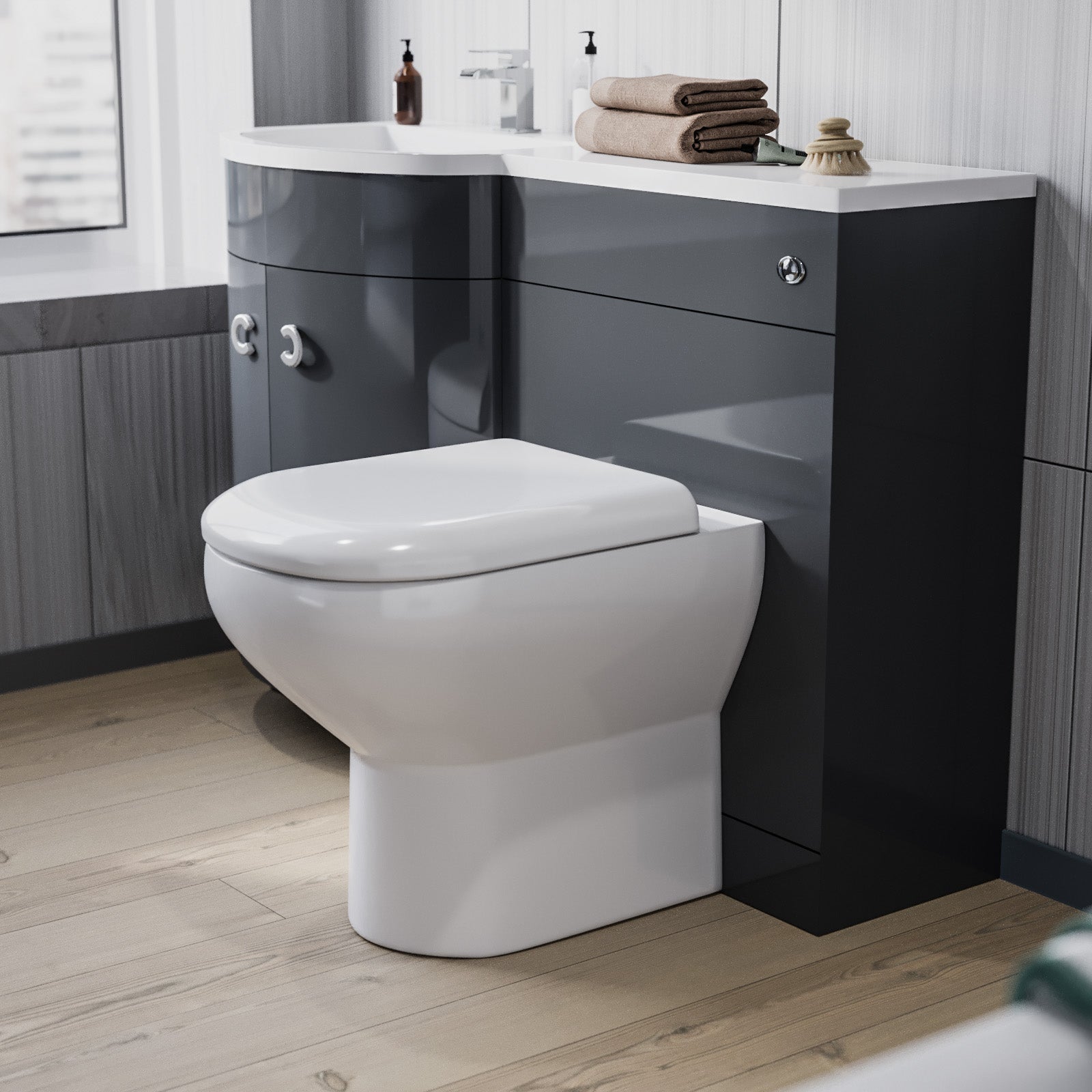 Dene 1100mm Basin Combination Vanity Unit, WC unit, Back To Wall Toilet Grey