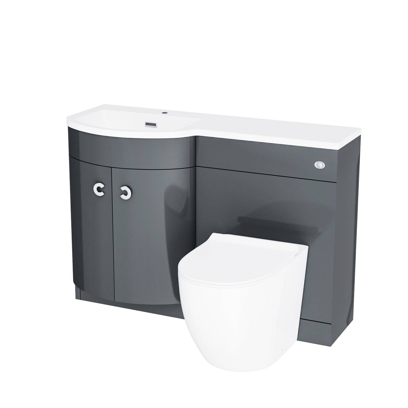 Dene | 1100mm LH Back To Wall toilet, Soft Close Toilet & Resin Basin Grey