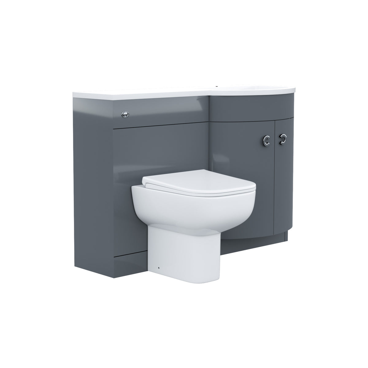 Dene Grey 1100 mm P Shaped Right Hand Vanity Basin Cabinet and WC BTW Toilet