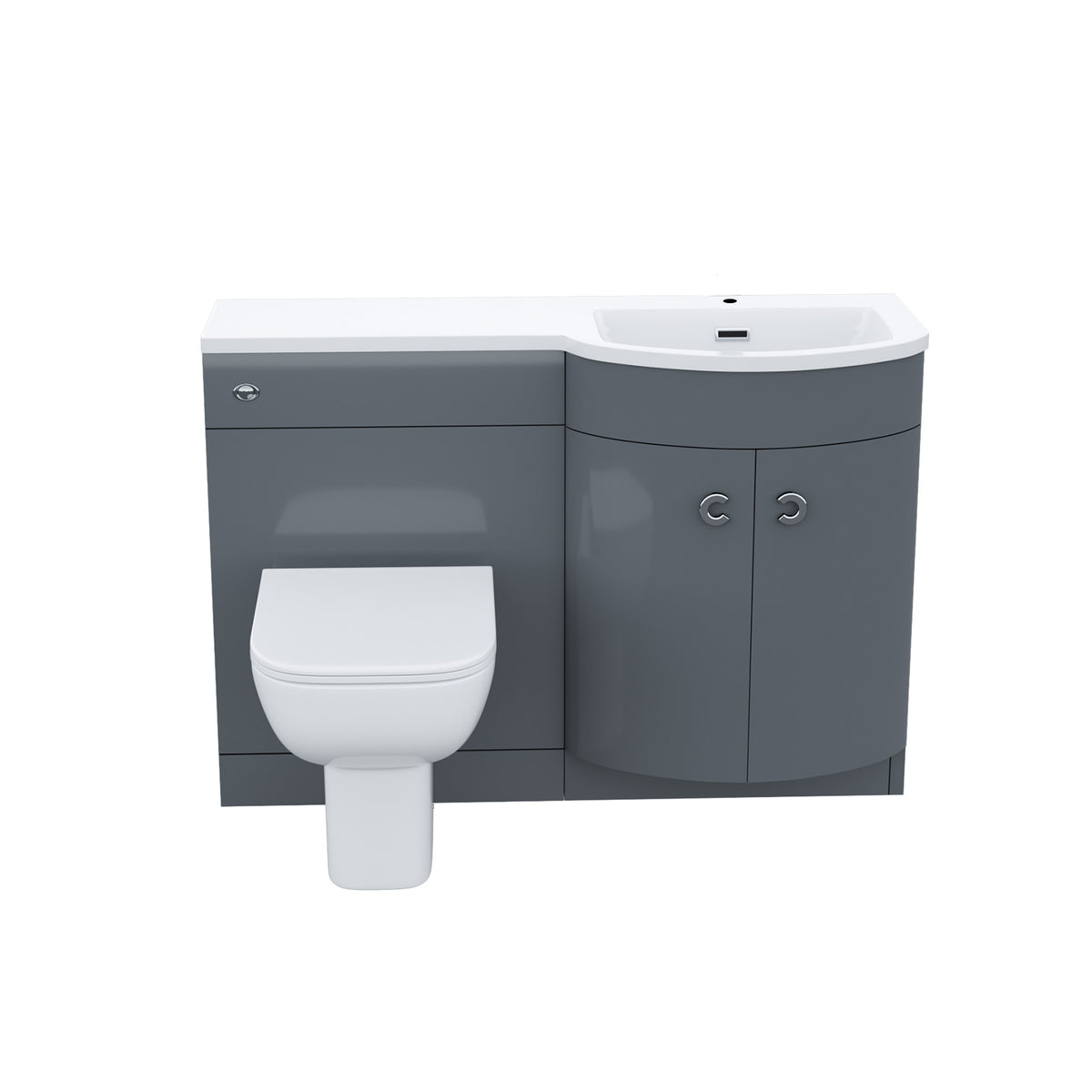 Dene Grey 1100 mm P Shaped Right Hand Vanity Basin Cabinet and WC BTW Toilet