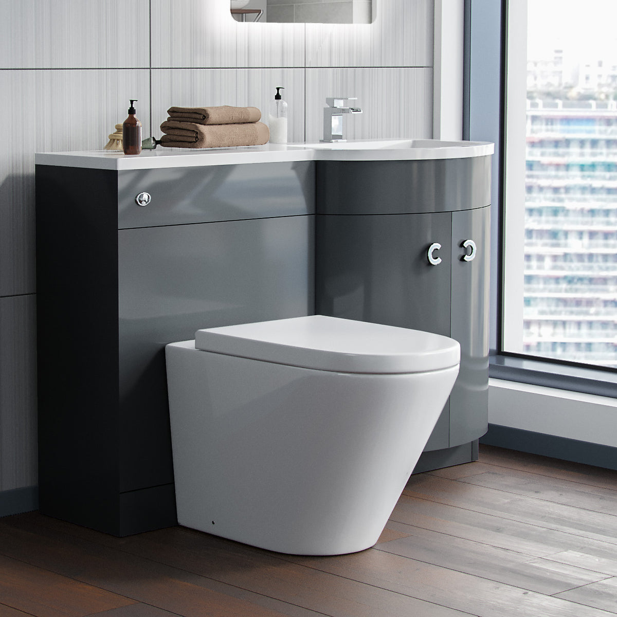 Dene Grey RH 1100mm Vanity Basin Unit & Ellis Back To Wall Toilet