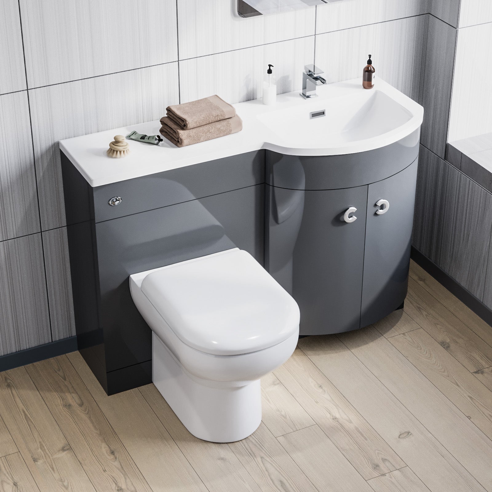 Dene 1100mm Basin Combination Vanity Unit, WC unit, Back To Wall Toilet Grey