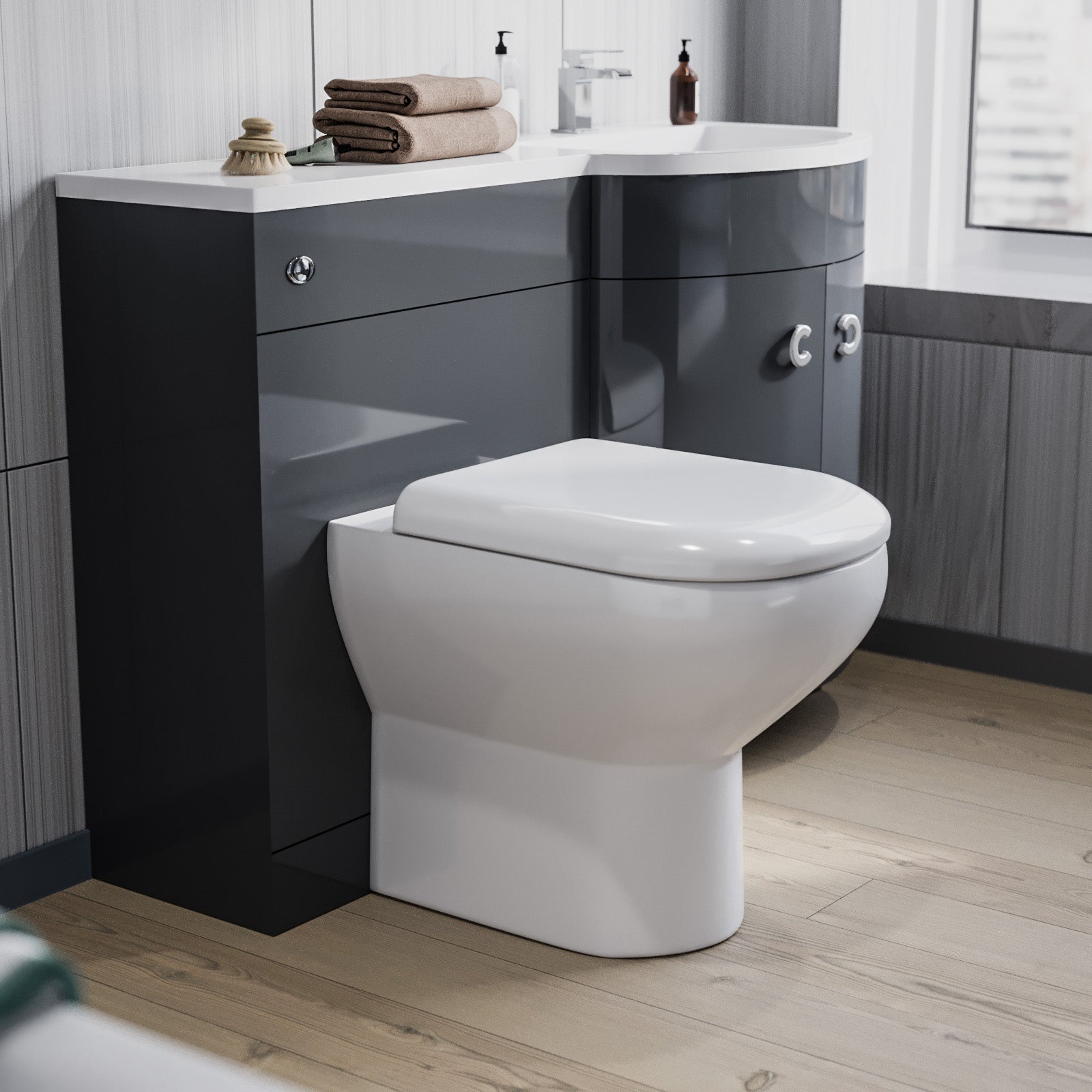 Dene 1100mm Basin Combination Vanity Unit, WC unit, Back To Wall Toilet Grey