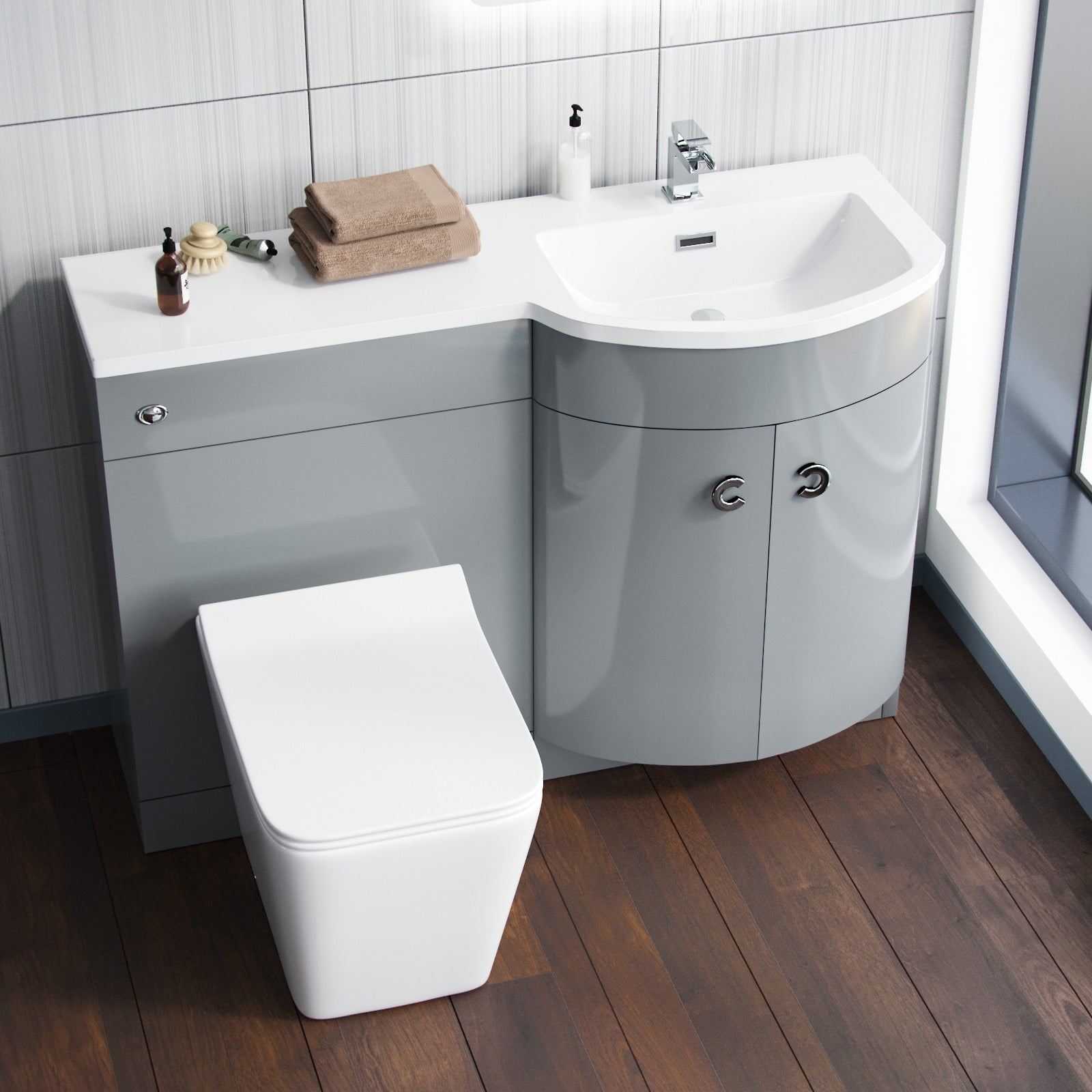 Dene Light Grey RH Vanity Unit & WC BTW Toilet Sink Storage Cabinet