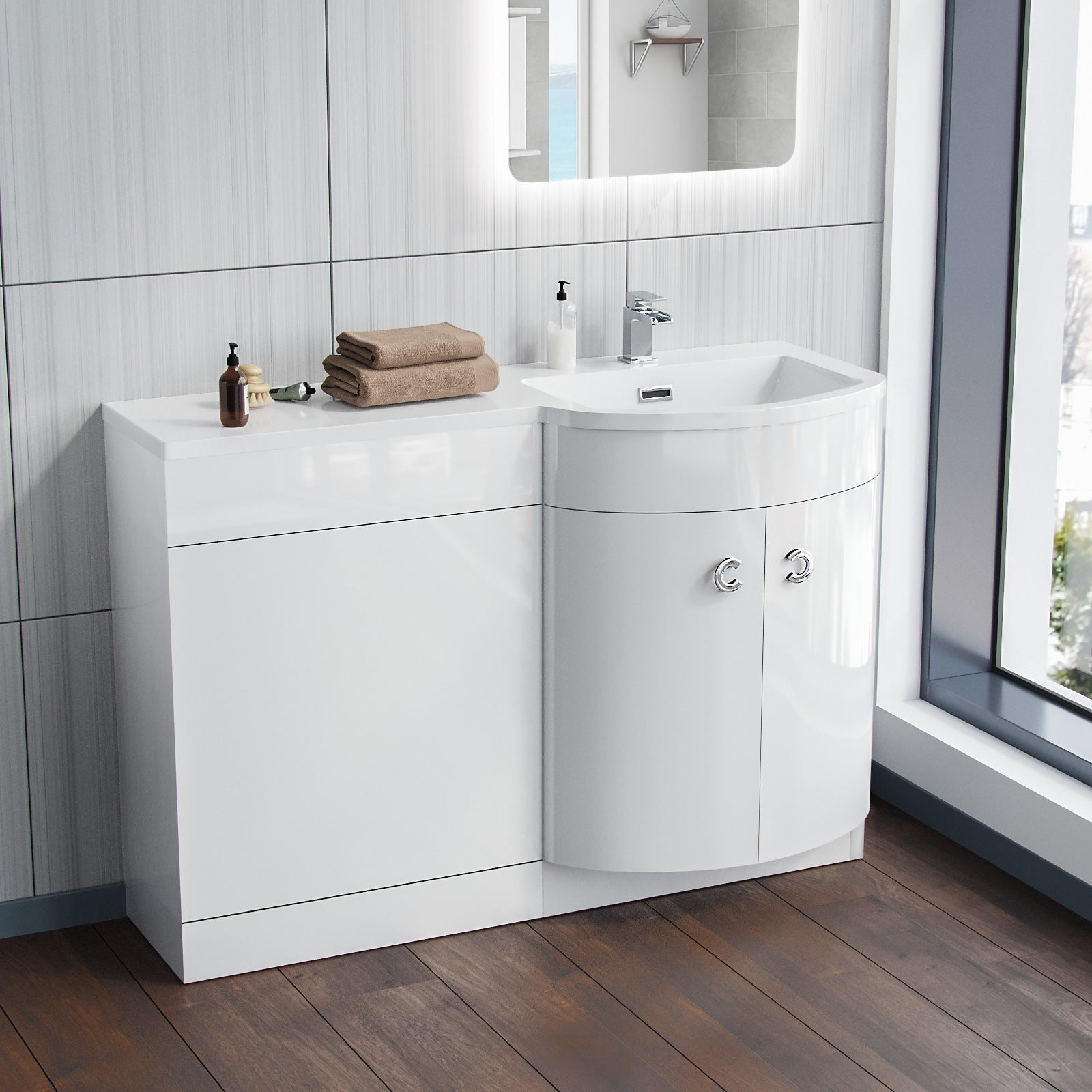Dene 1100mm RH Bathroom D Shape Basin Vanity Unit White