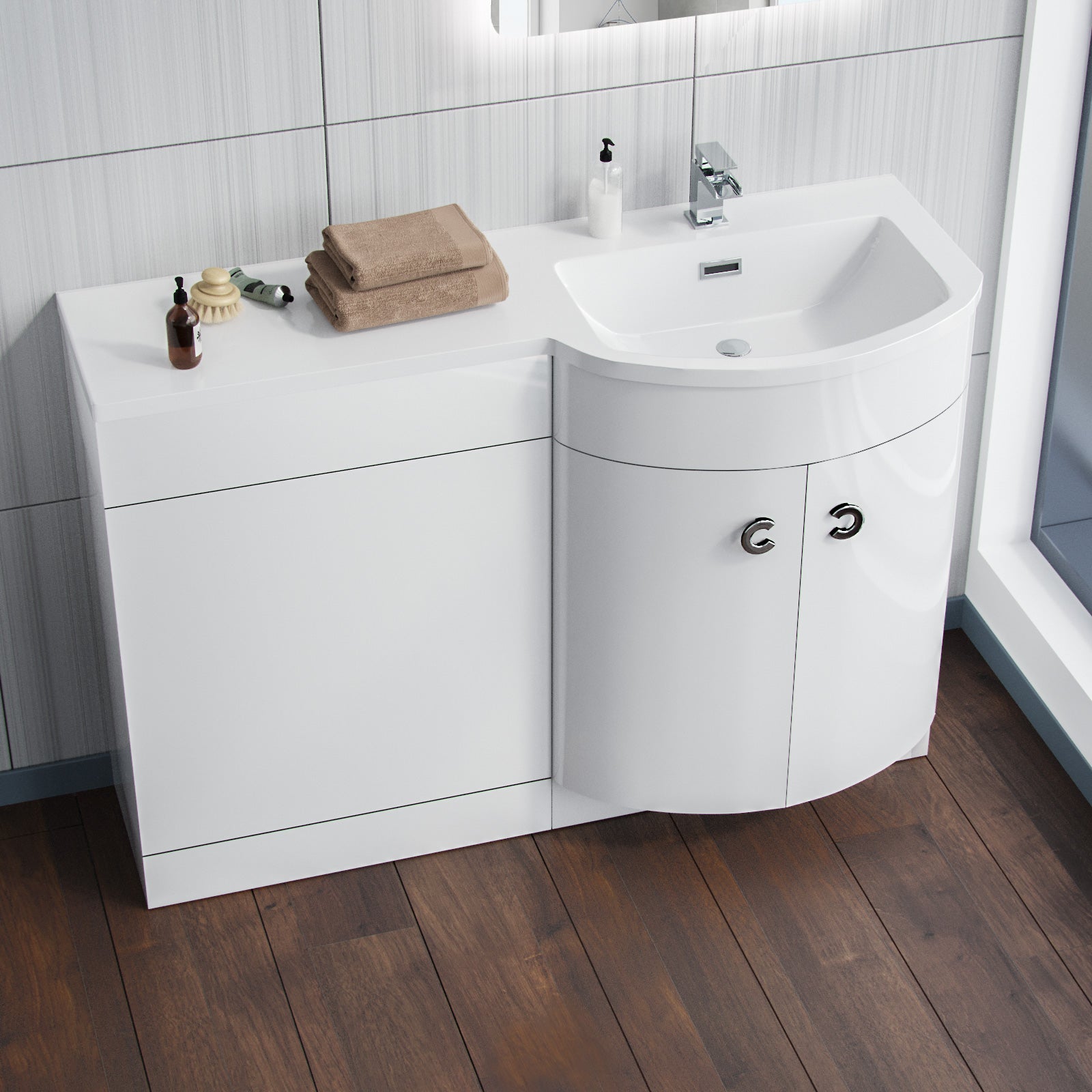 Dene 1100mm RH Bathroom D Shape Basin Vanity Unit White