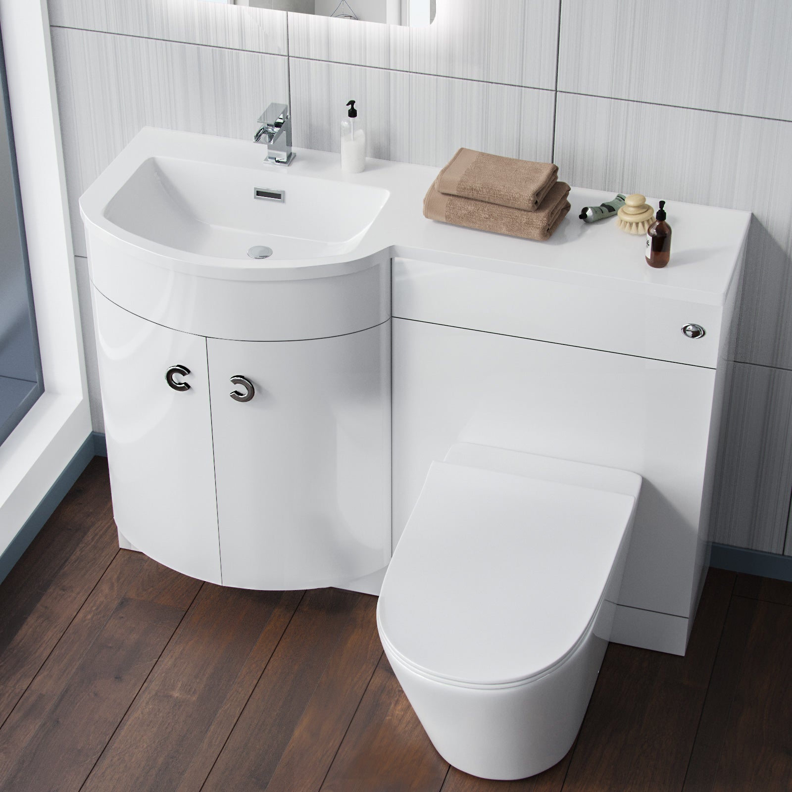 White 1100mm Vanity Basin Unit & Ellis Back To Wall Toilet