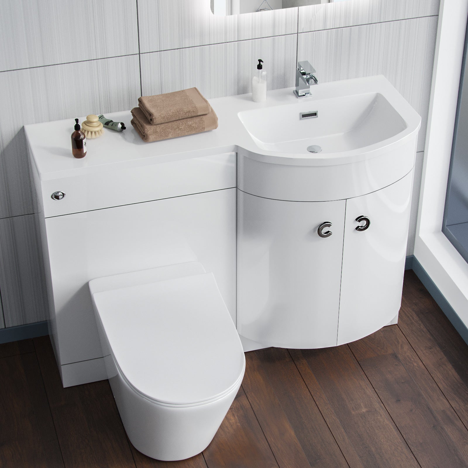 White 1100mm Vanity Basin Unit & Ellis Back To Wall Toilet