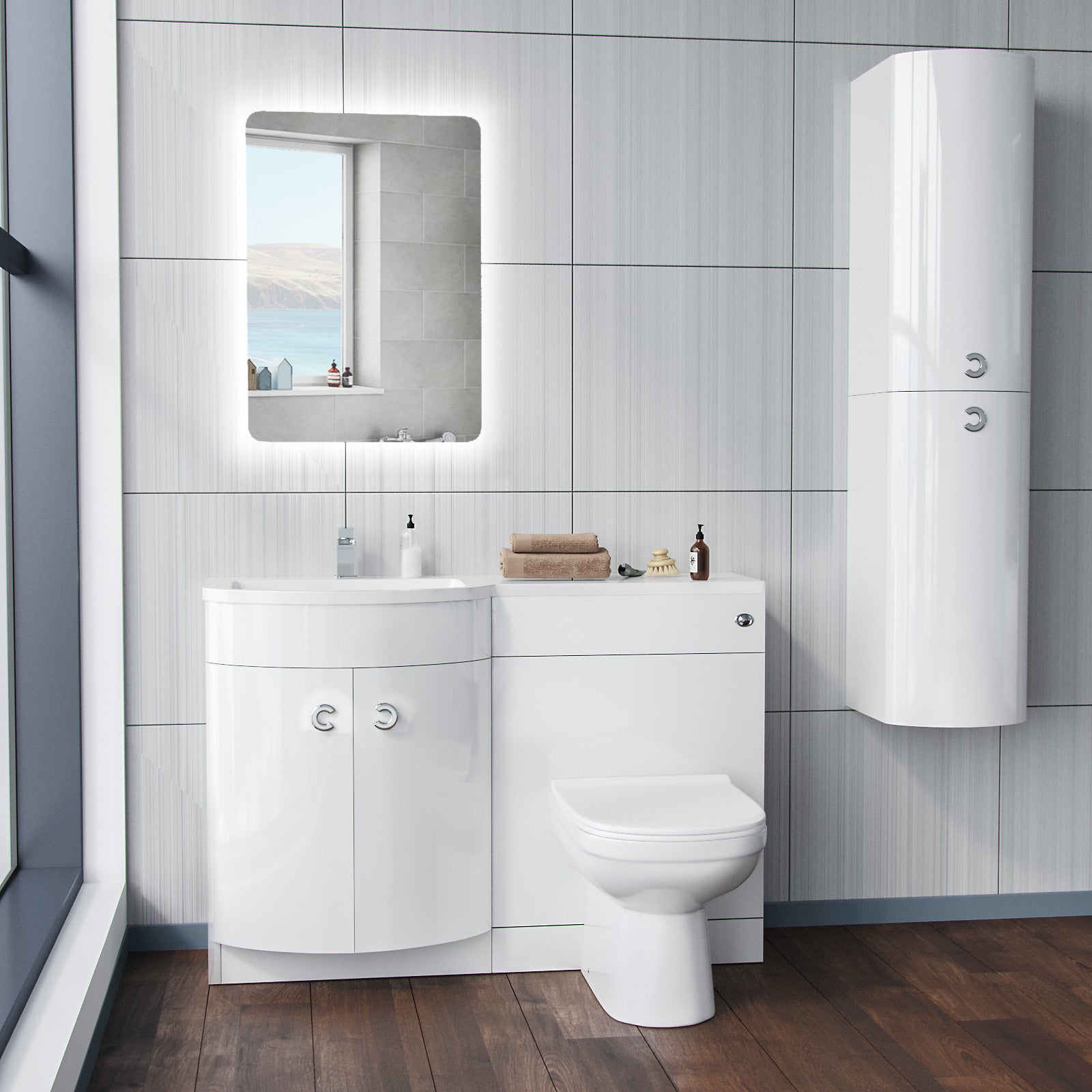 White 1100mm Vanity Basin Unit & Desone Back To Wall Toilet