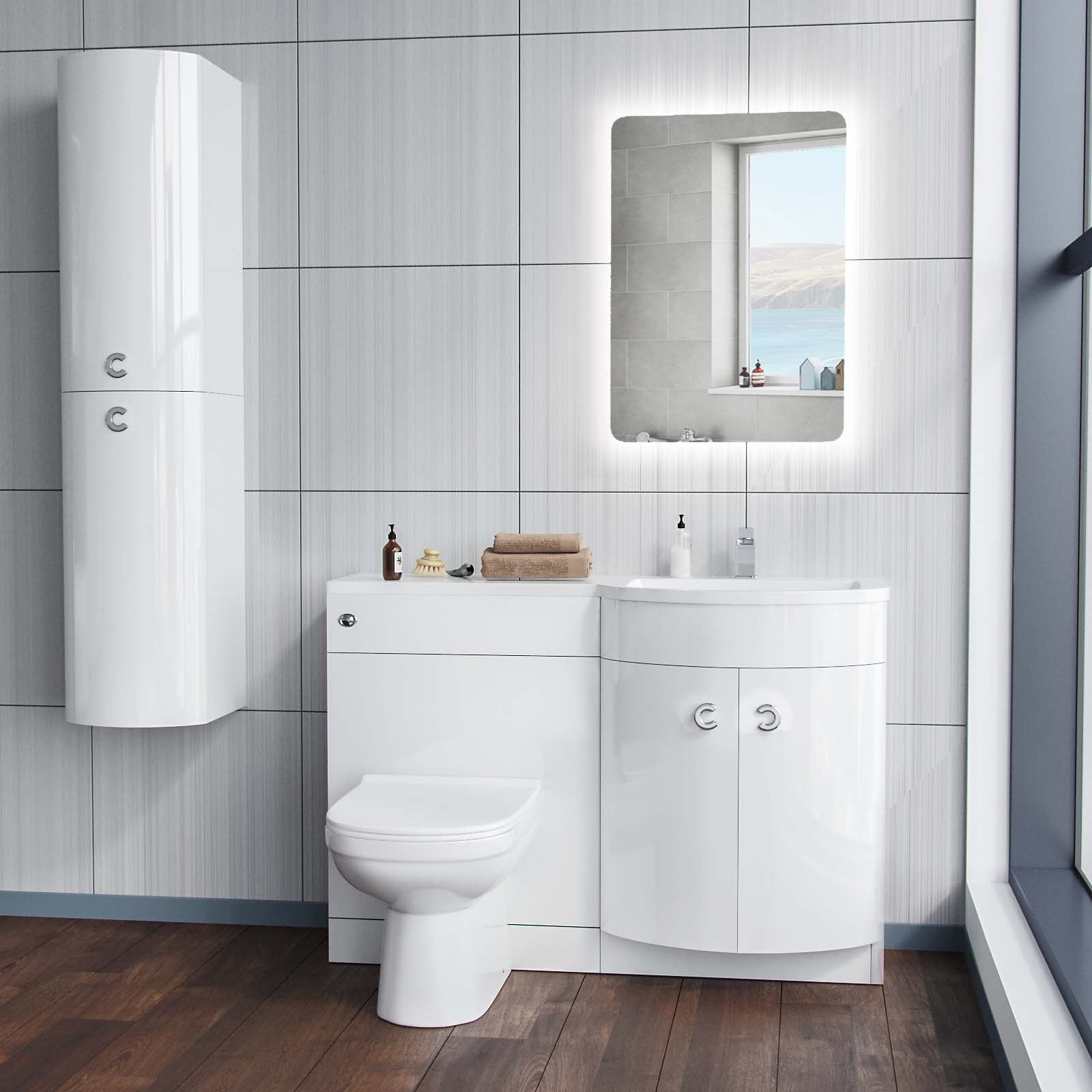 Dene 1100mm Vanity Basin Unit & Desone Back To Wall Toilet White