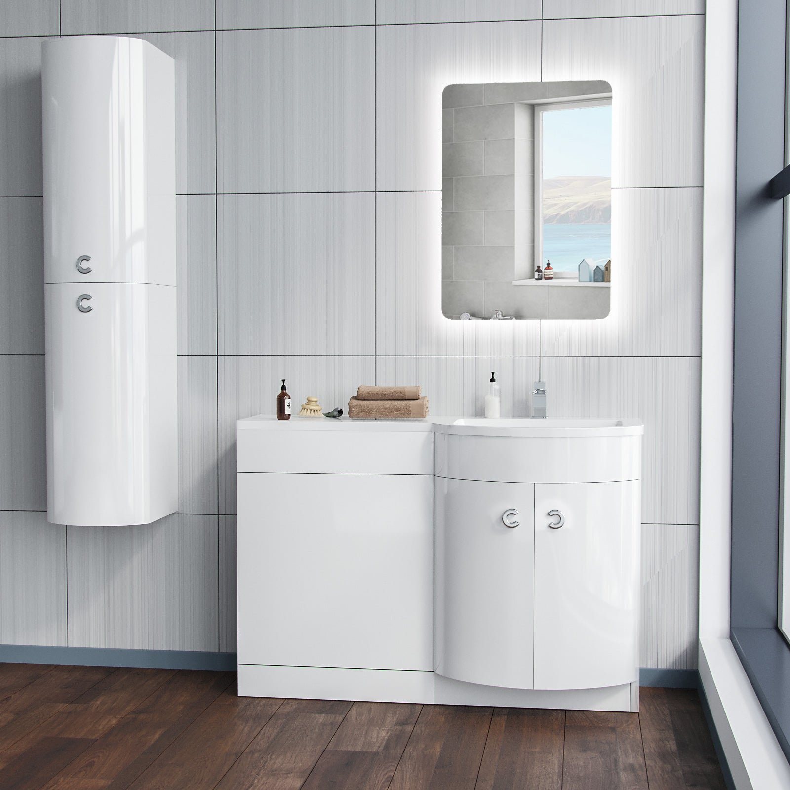 Dene 1100mm RH Bathroom D Shape Basin Vanity Unit White