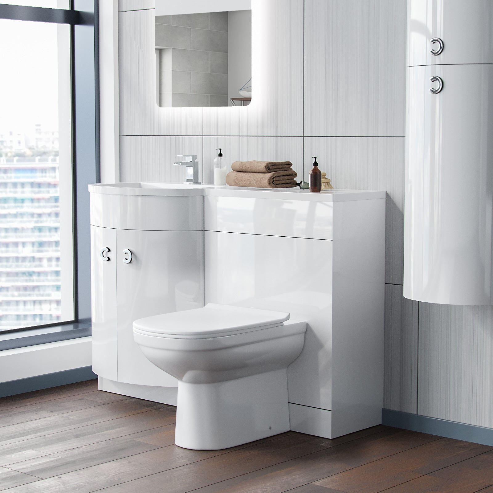 White 1100mm Vanity Basin Unit & Desone Back To Wall Toilet