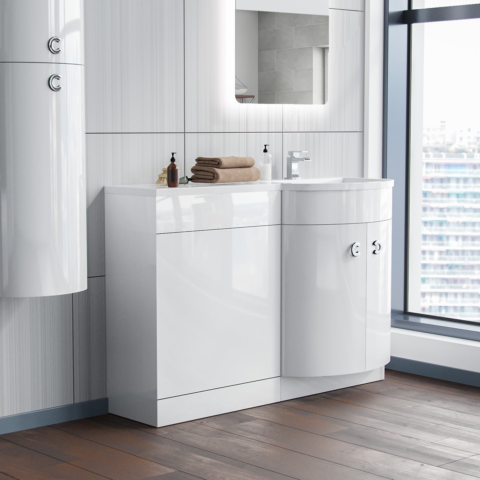 Dene 1100mm RH Bathroom D Shape Basin Vanity Unit White