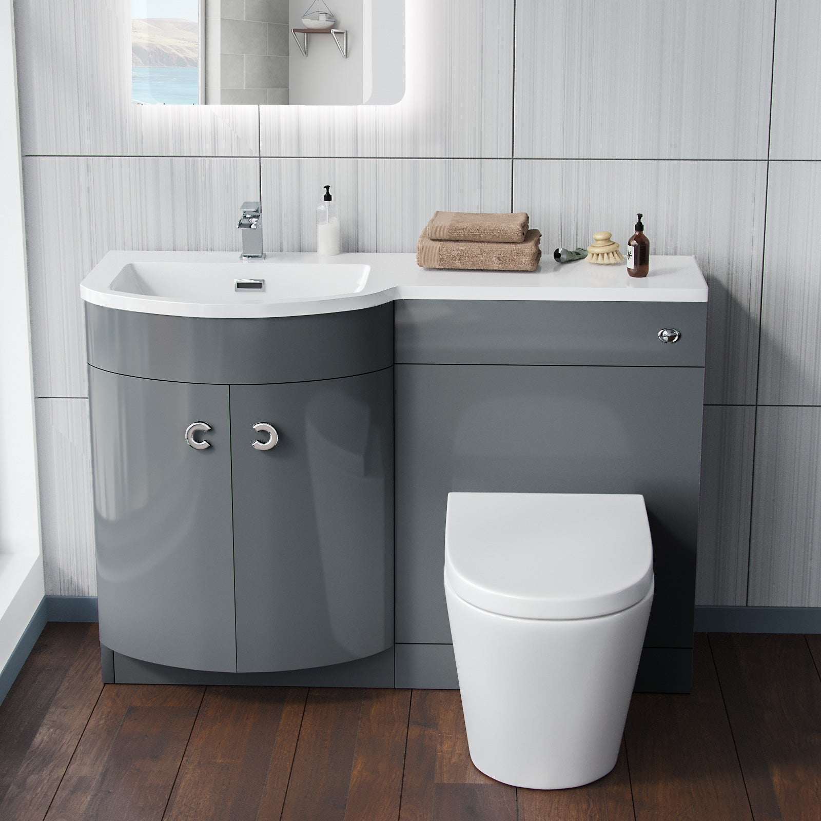 Grey 1100mm LH BTW Soft Close Toilet & Resin Basin