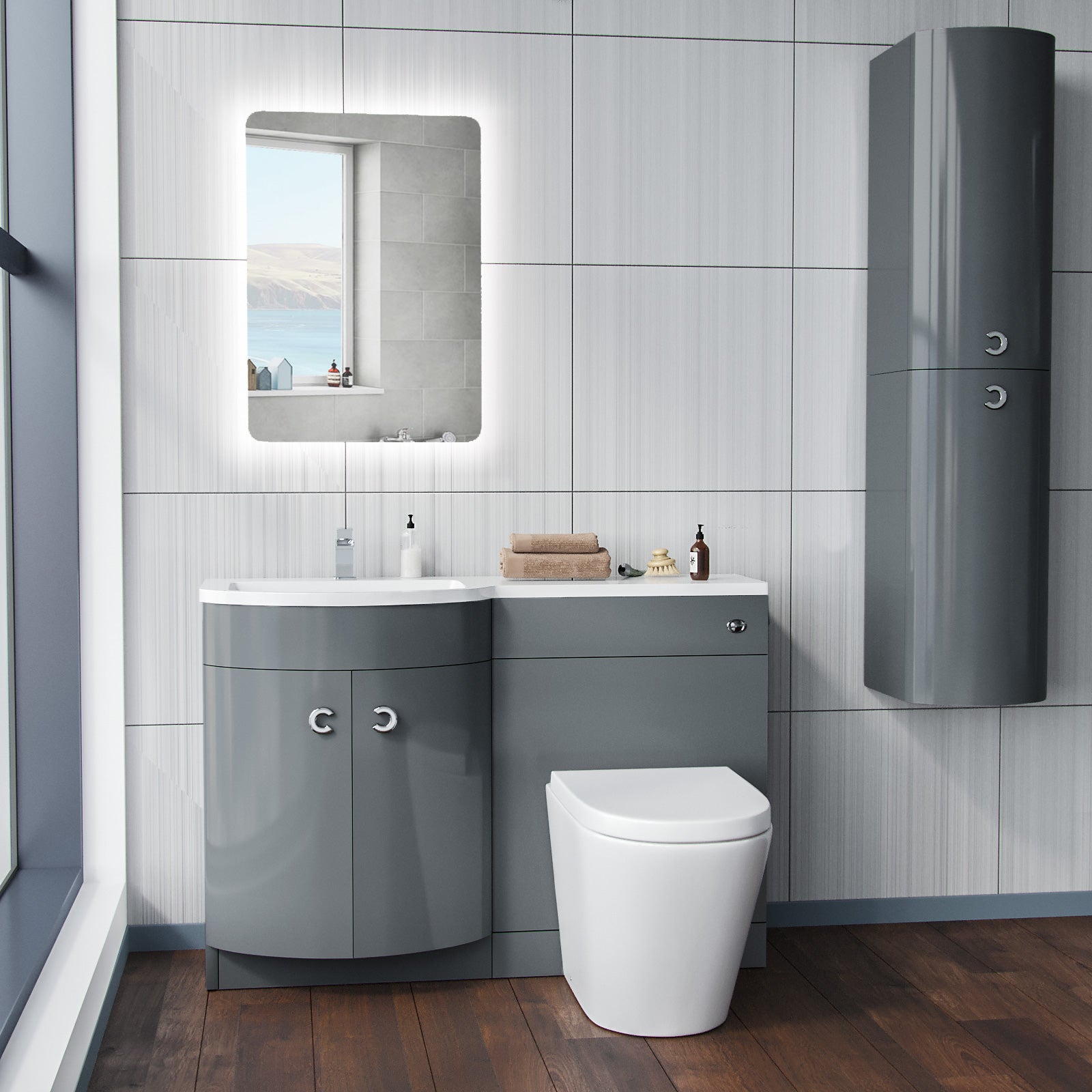 Grey 1100mm LH BTW Soft Close Toilet & Resin Basin