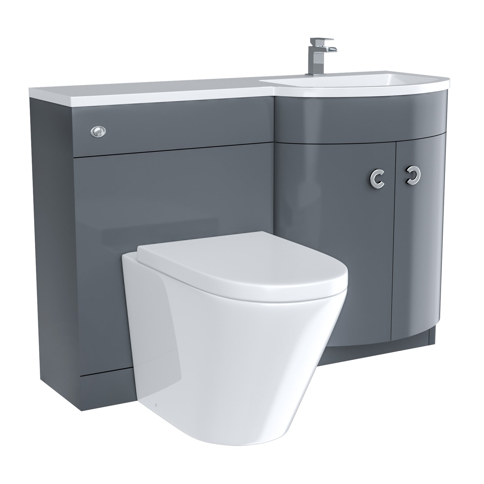 Grey 1100 RH Back To Wall Soft Close Toilet & Resin Basin