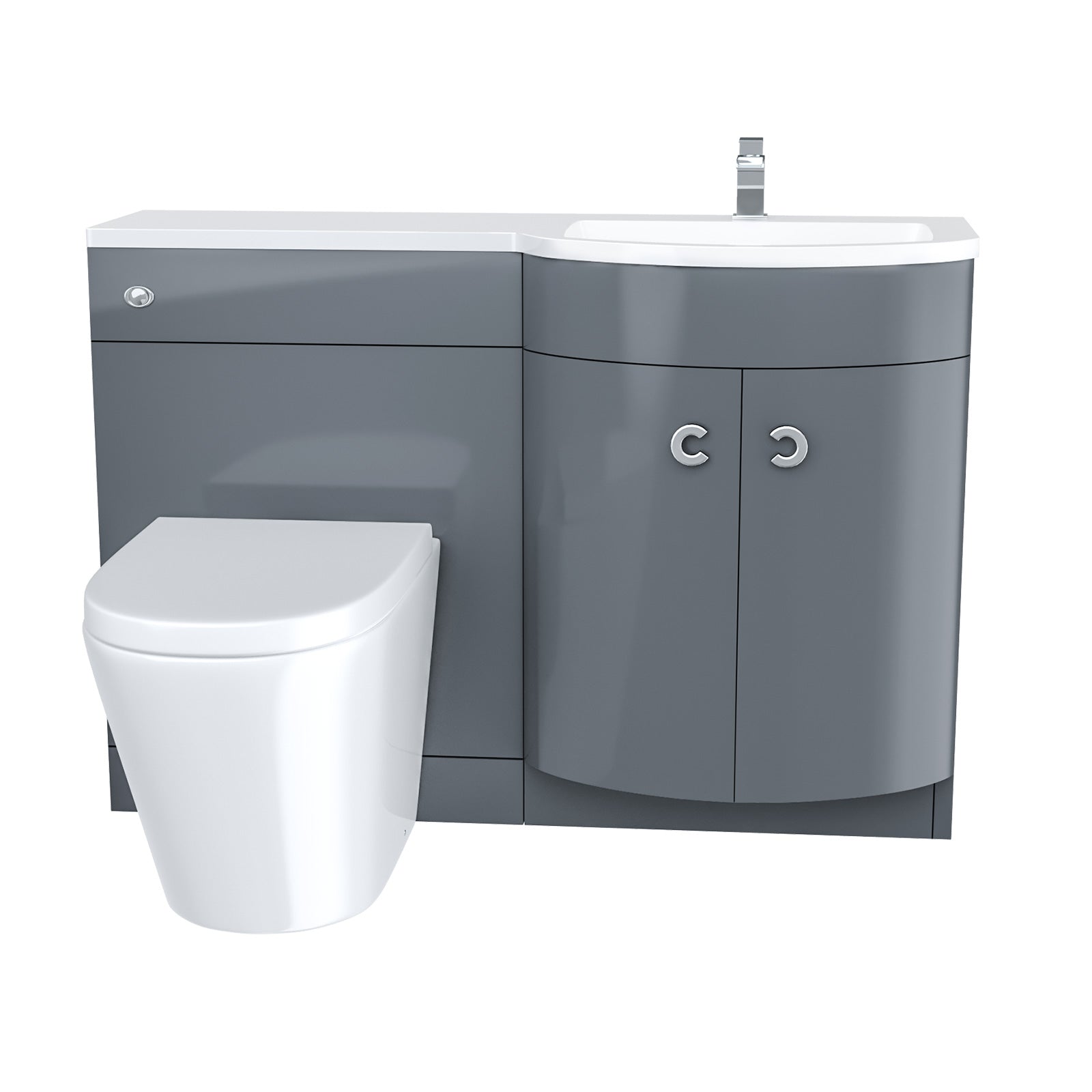 Grey 1100 RH Back To Wall Soft Close Toilet & Resin Basin