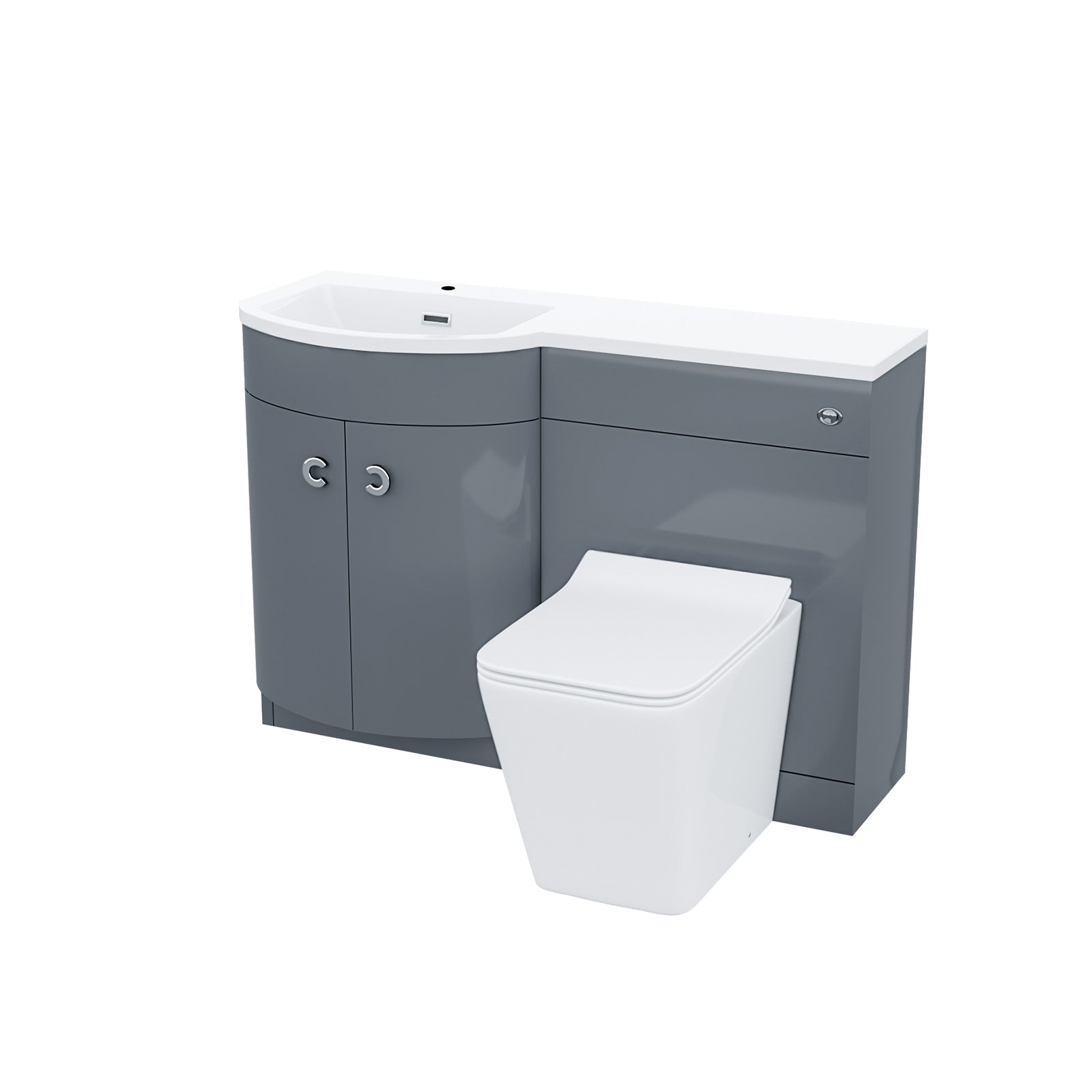 Dene Grey 1100 mm Vanity Unit and BTW WC Toilet Left Hand Basin Sink Cabinet