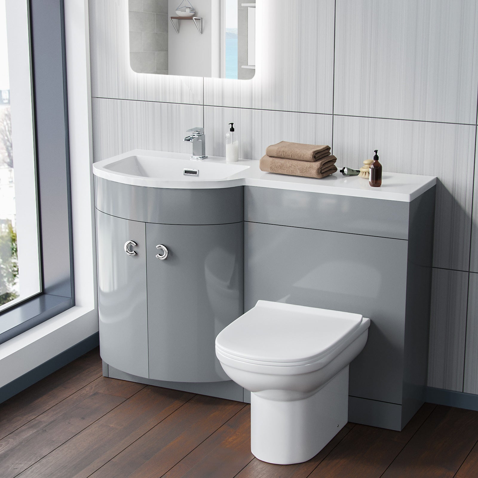 Dene 1100mm Vanity Basin Unit & Desone Back To Wall Toilet Grey