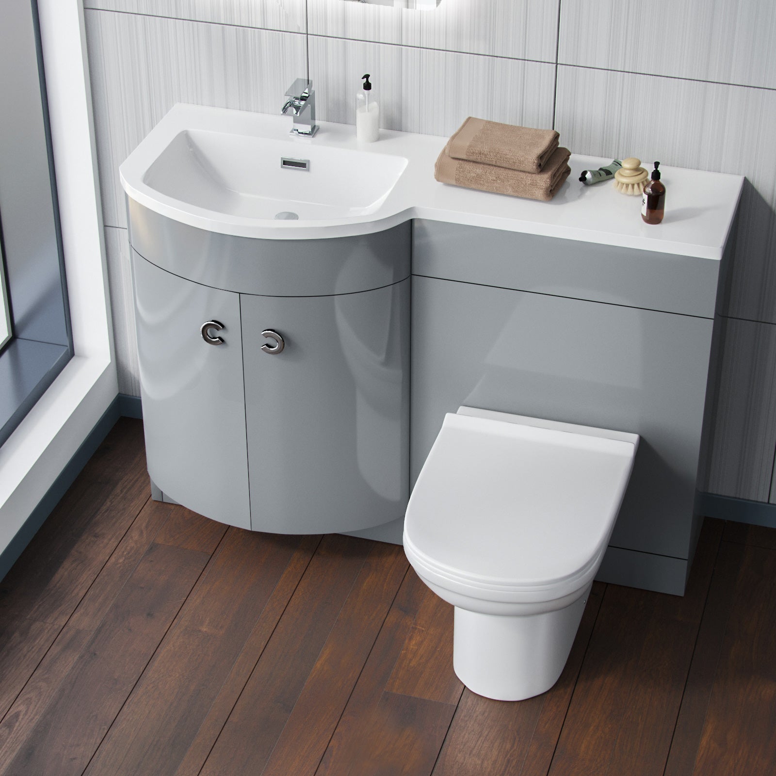 Dene 1100mm Vanity Basin Unit & Desone Back To Wall Toilet Grey