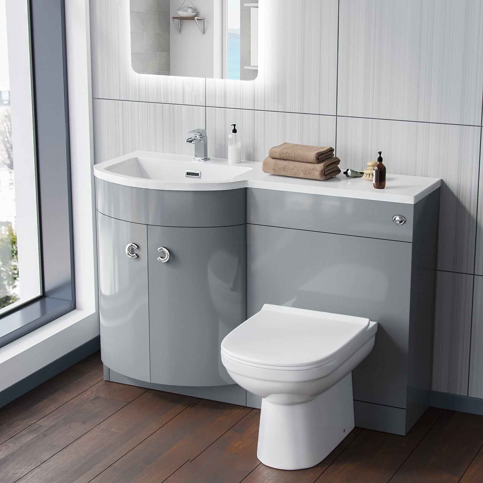 Dene 1100mm Vanity Basin Unit & Eslo Back To Wall Toilet Grey