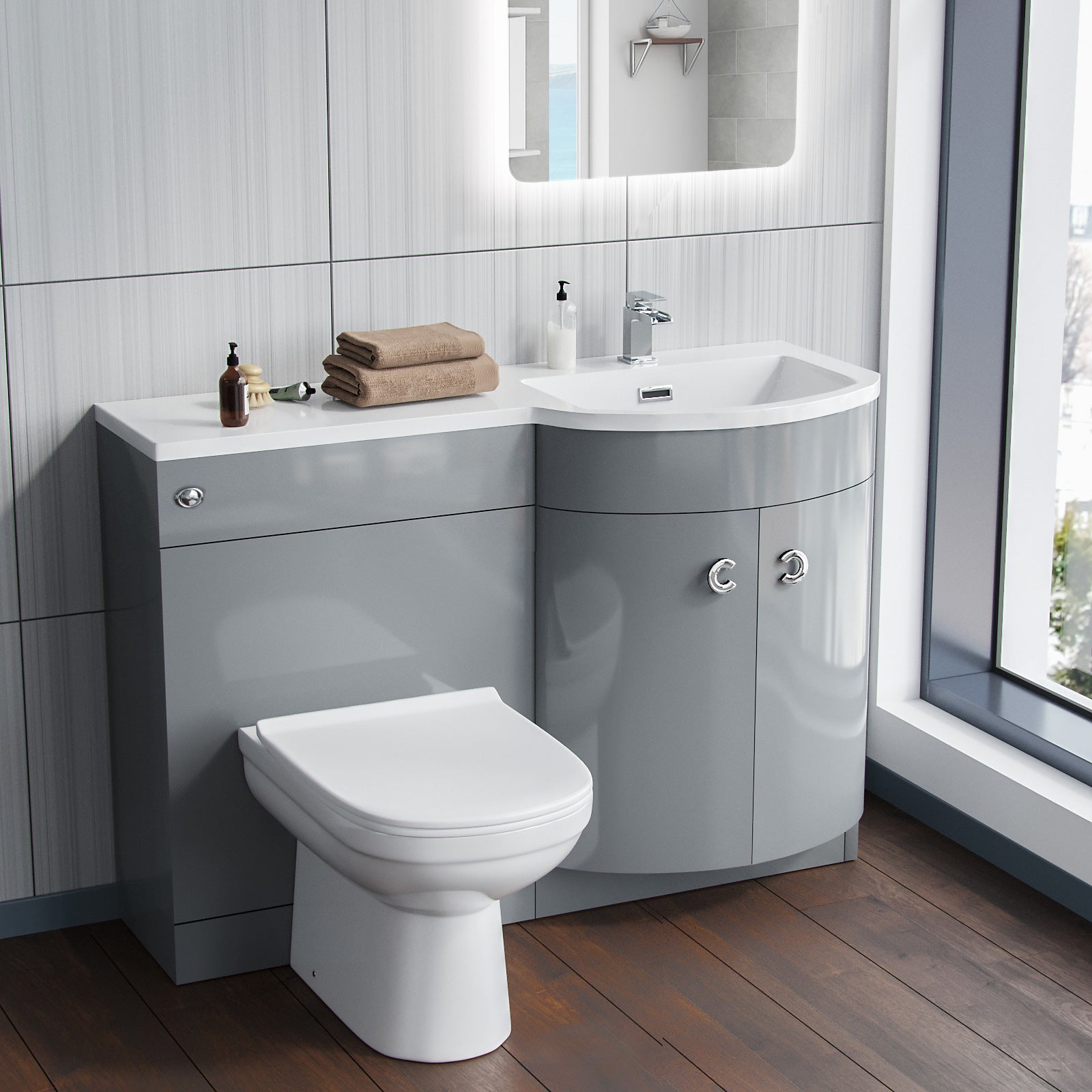 Dene 1100mm Vanity Basin Unit & Eslo Back To Wall Toilet Grey