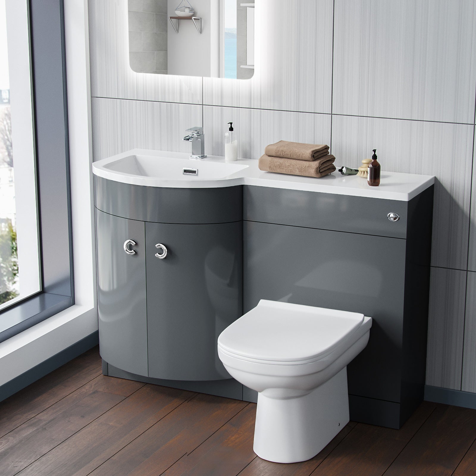 Dene 1100mm Vanity Basin Unit & Elso Back To Wall Toilet Grey