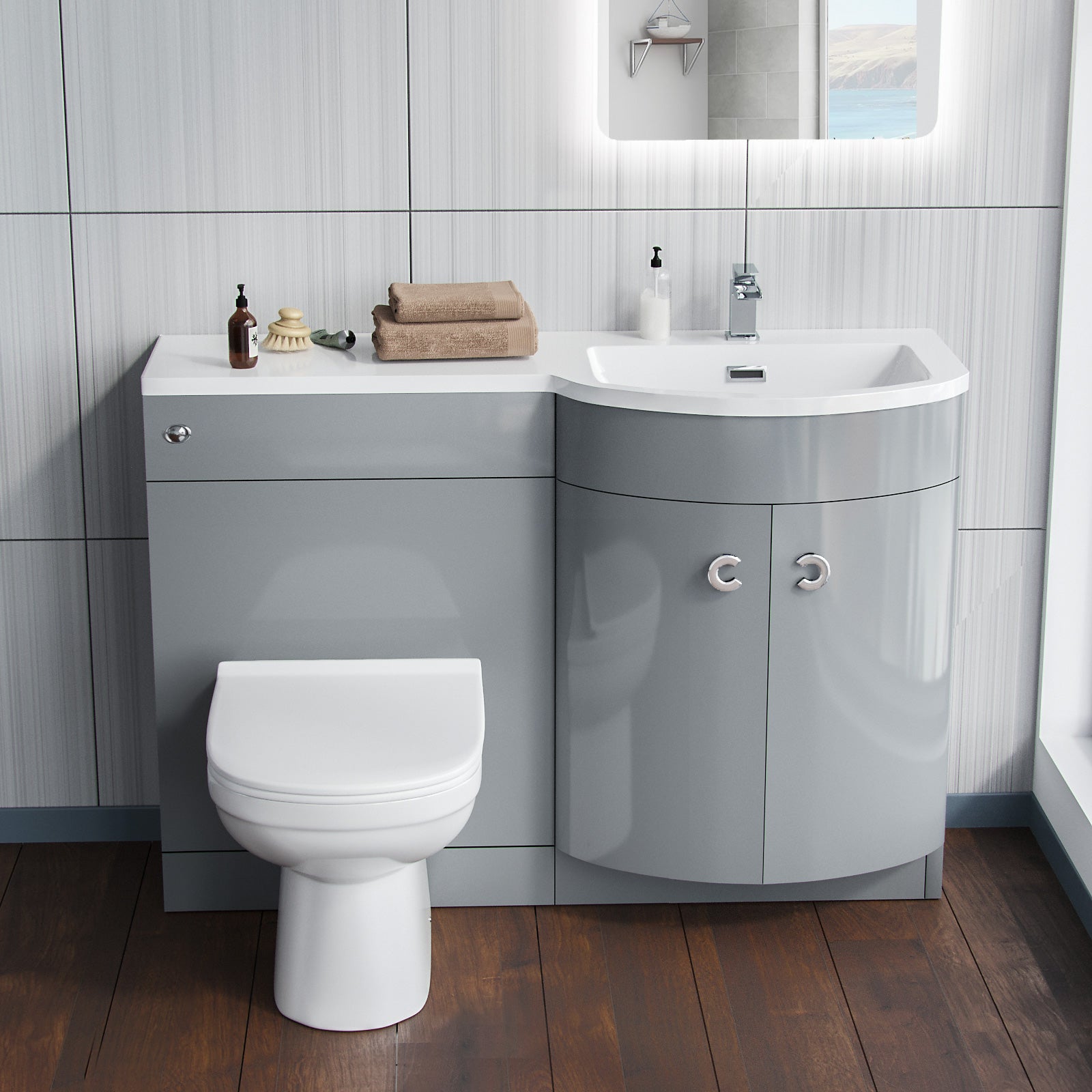 Dene 1100mm Vanity Basin Unit & Eslo Back To Wall Toilet Grey