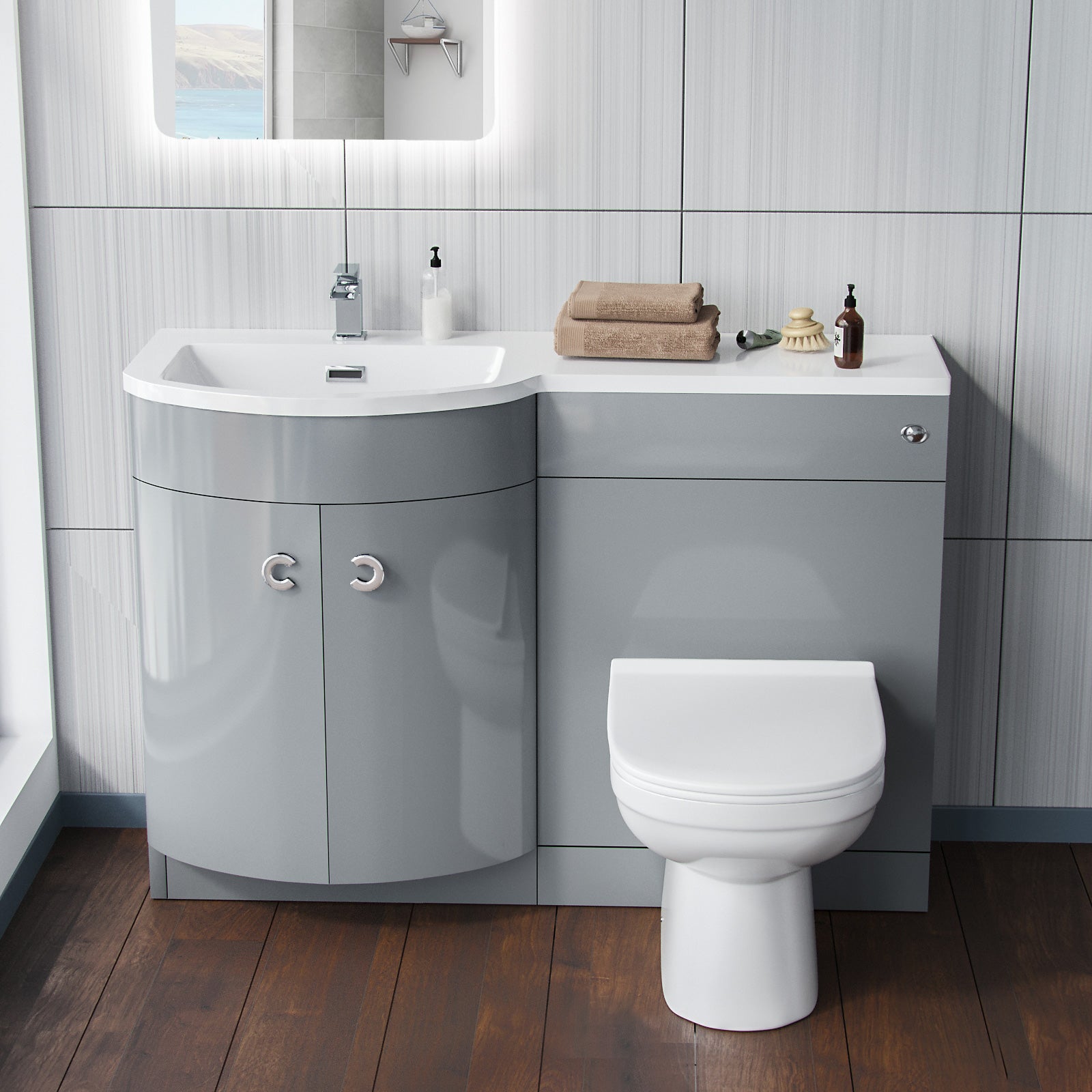 Dene 1100mm Vanity Basin Unit & Eslo Back To Wall Toilet Grey