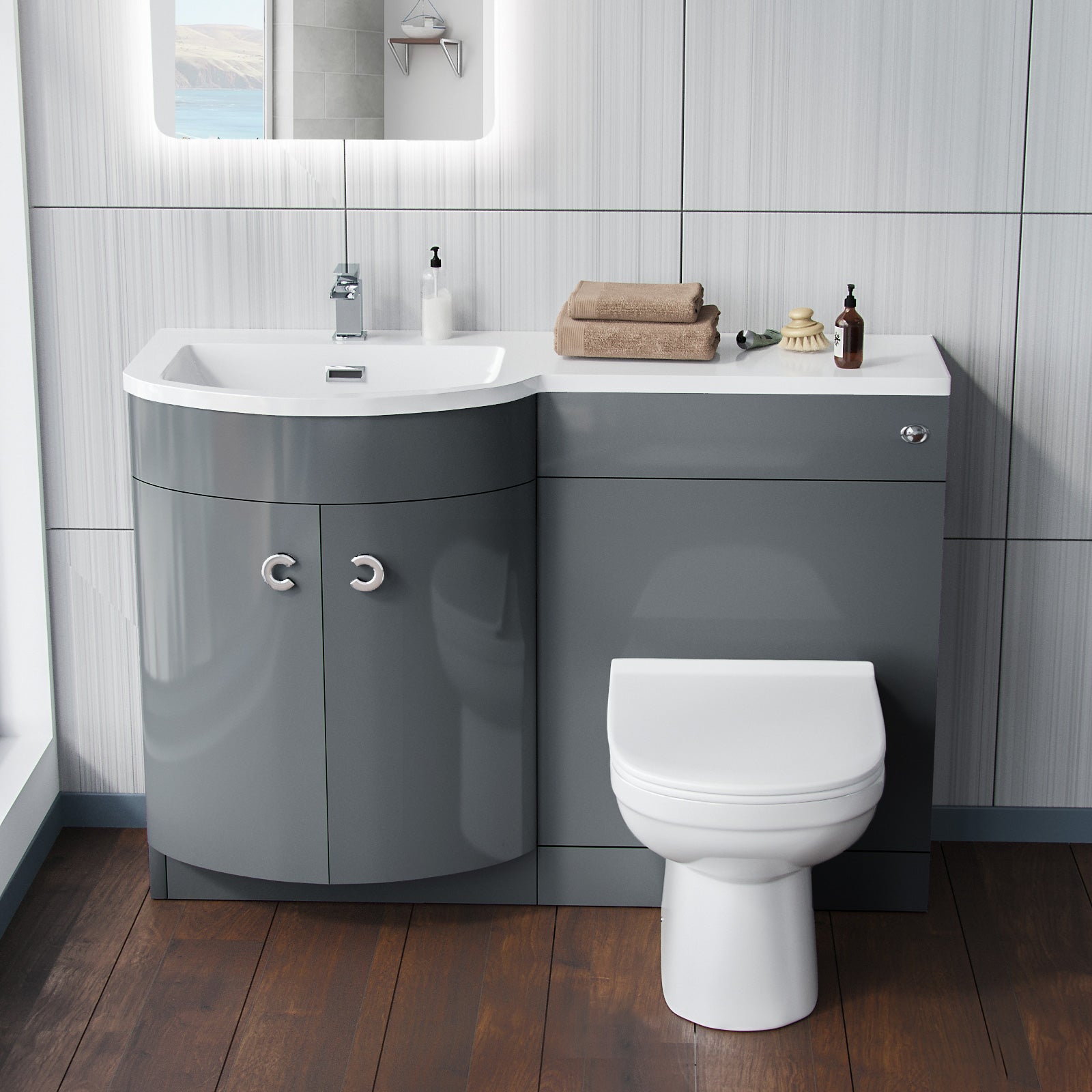 Dene 1100mm Vanity Basin Unit & Elso Back To Wall Toilet Grey