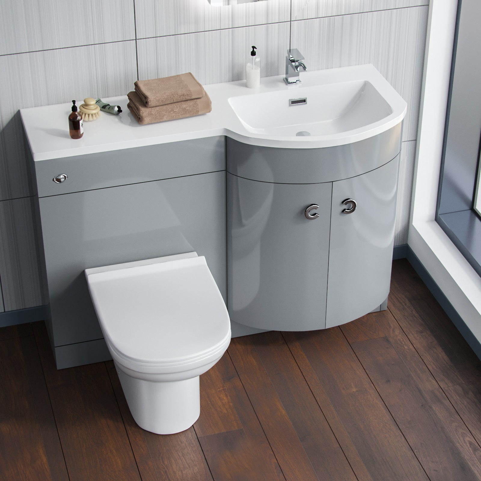 Dene 1100mm Vanity Basin Unit & Desone Back To Wall Toilet Grey