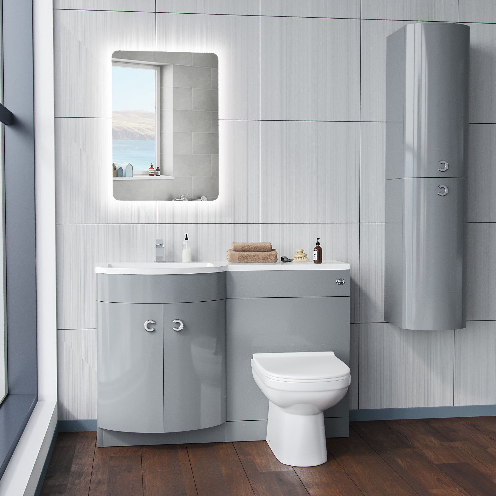 Dene 1100mm Vanity Basin Unit & Eslo Back To Wall Toilet Grey