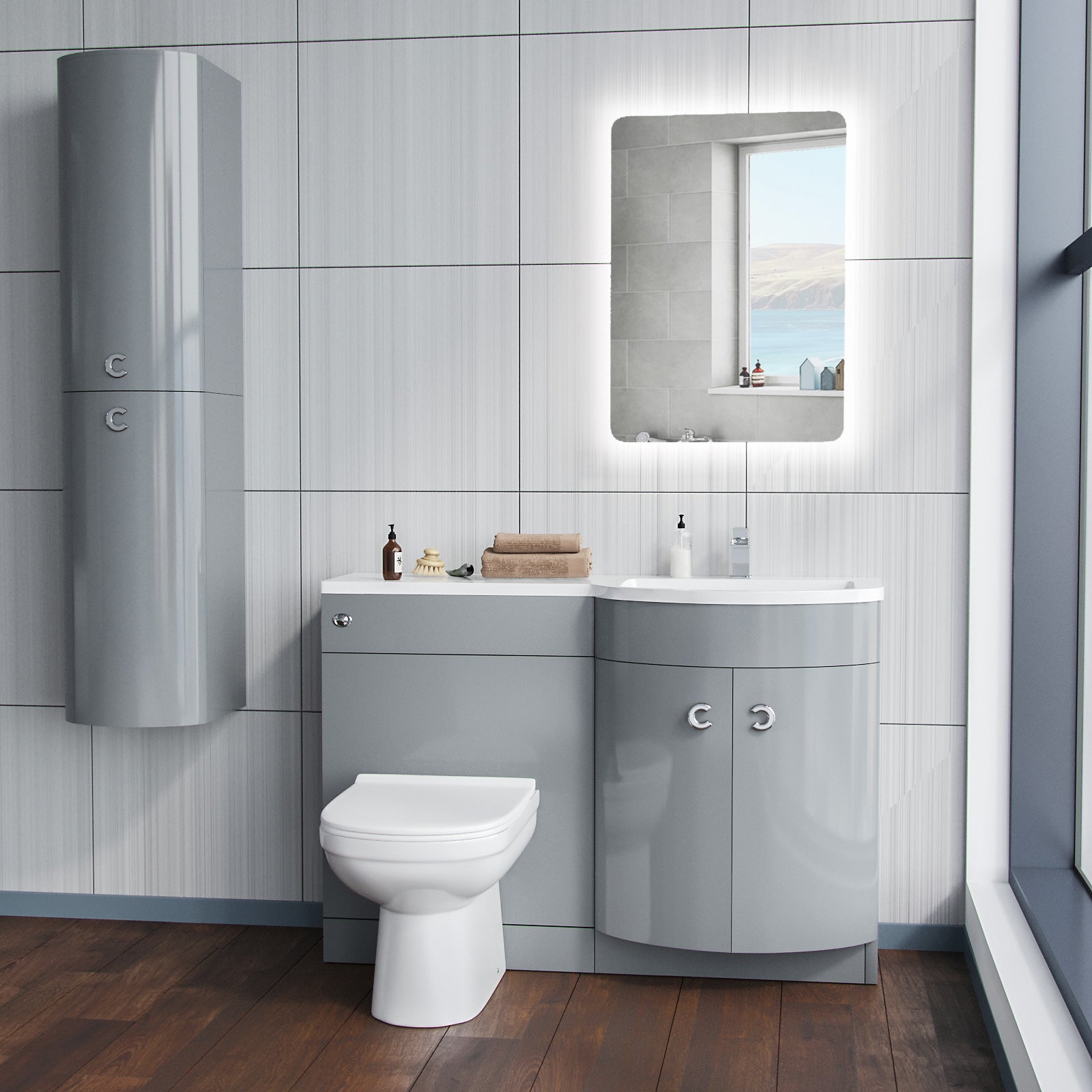 Dene 1100mm Vanity Basin Unit & Eslo Back To Wall Toilet Grey