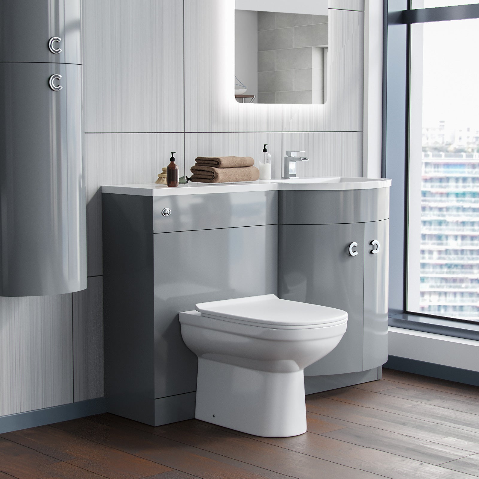 Dene 1100mm Vanity Basin Unit & Eslo Back To Wall Toilet Grey