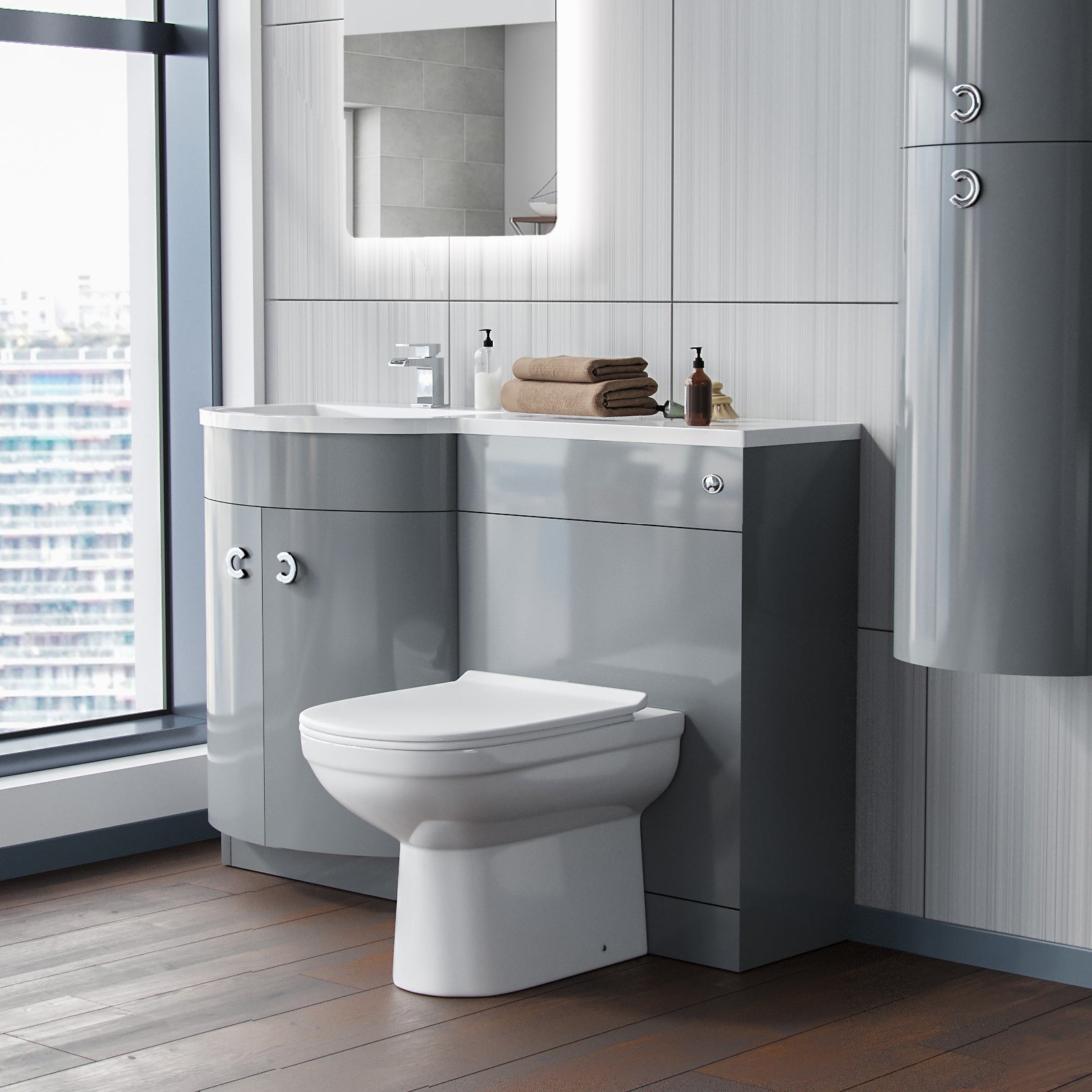 Dene 1100mm Vanity Basin Unit & Eslo Back To Wall Toilet Grey